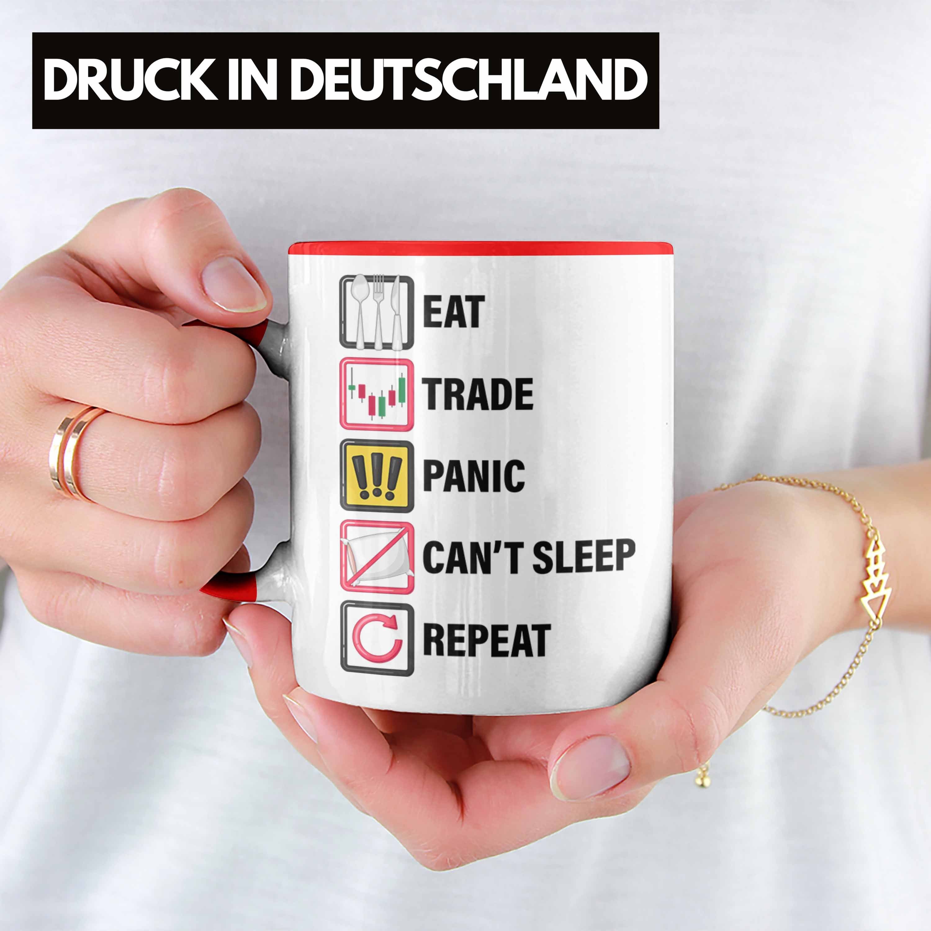 Trendation Tasse Tasse Panic "Eat Bö Repeat" Rot Sleep Aktien- Geschenkidee für Trader, und