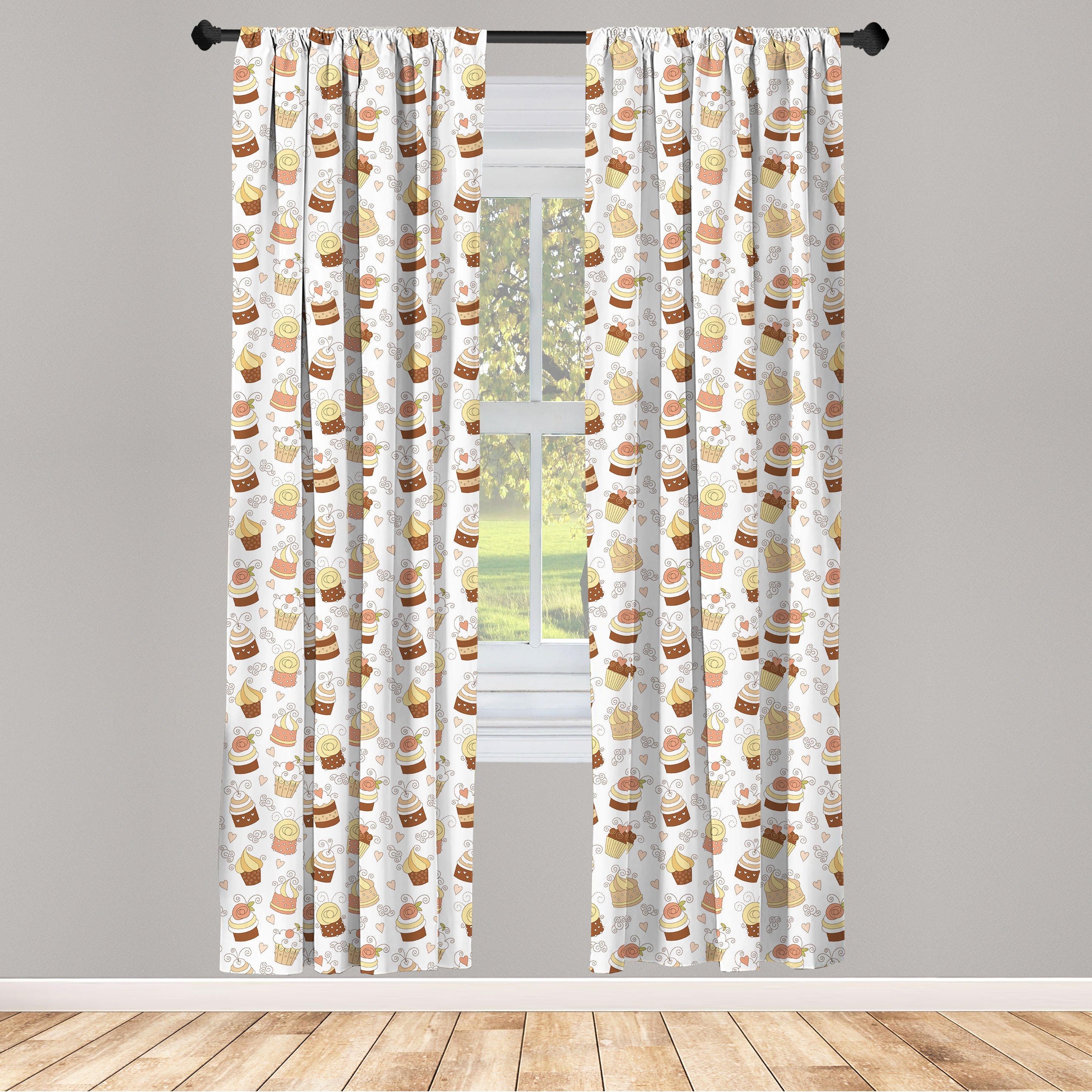 Gardine Vorhang für Wohnzimmer Schlafzimmer Dekor, Abakuhaus, Microfaser, Creme Und Weiß Cupcake Rollfondant