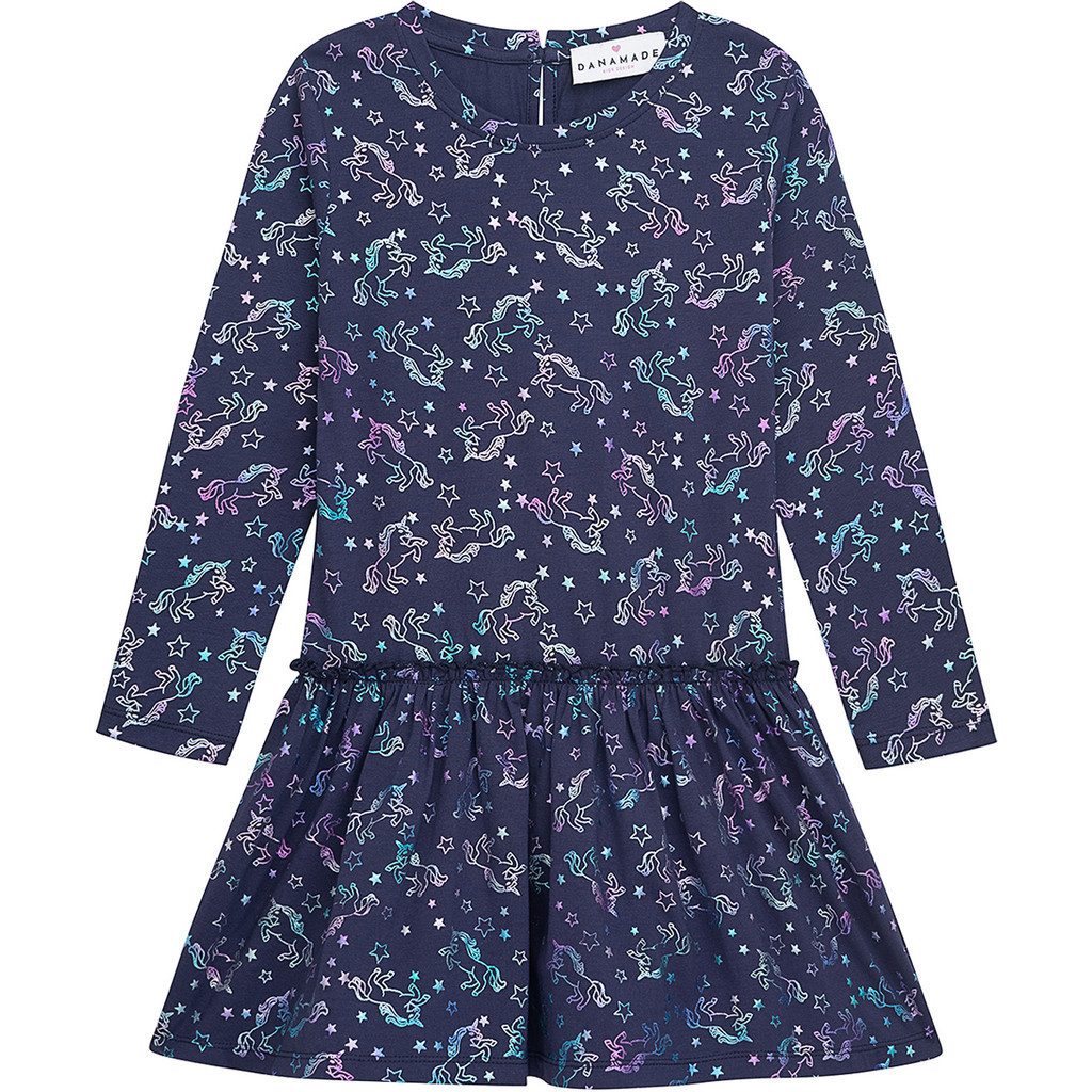 DANAMADE A-Linien-Kleid DELLI (1-tlg) DANAMADE Kinderkleid DELLI Mädchen Langarmkleid mit Einhorn-Print