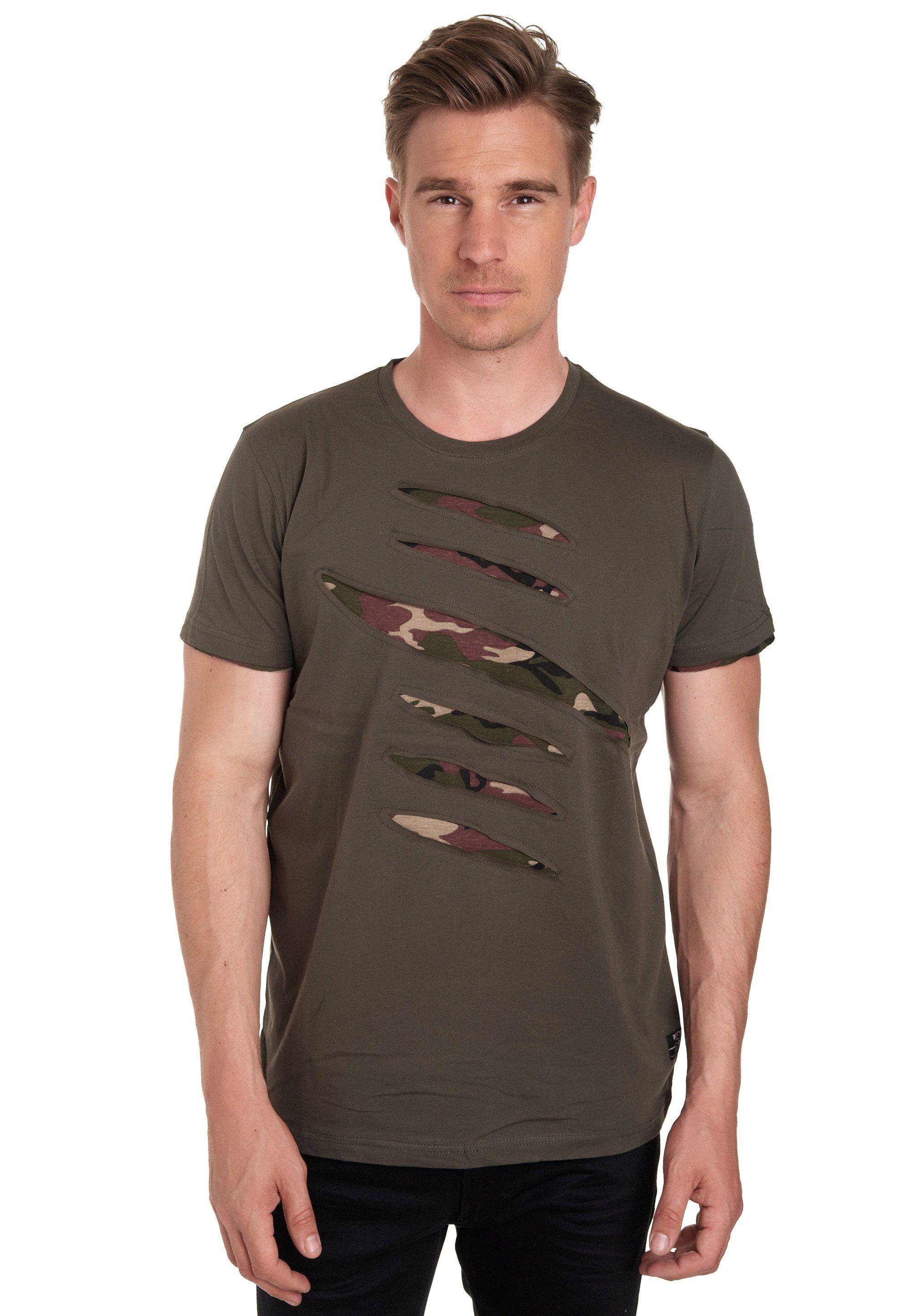 Rusty Neal T-Shirt im trendigen 2-in-1-Design khaki