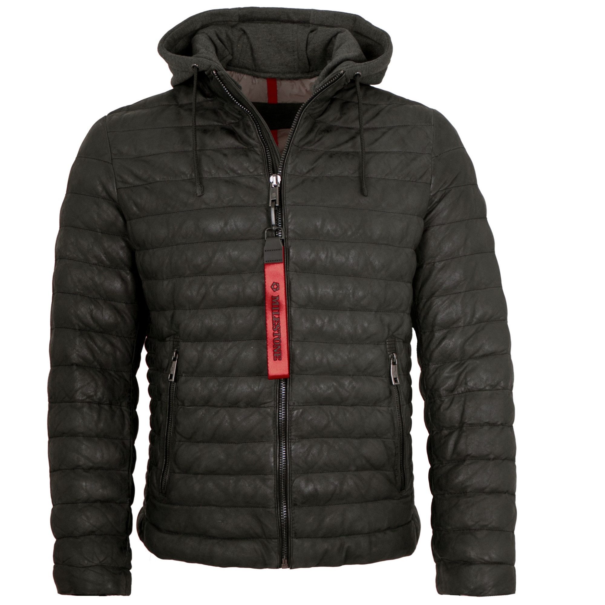 Milestone Lederjacke MSViano Milestone - Herren Lederjacke Steppjacke Lammnubuk Kapuze schwarz
