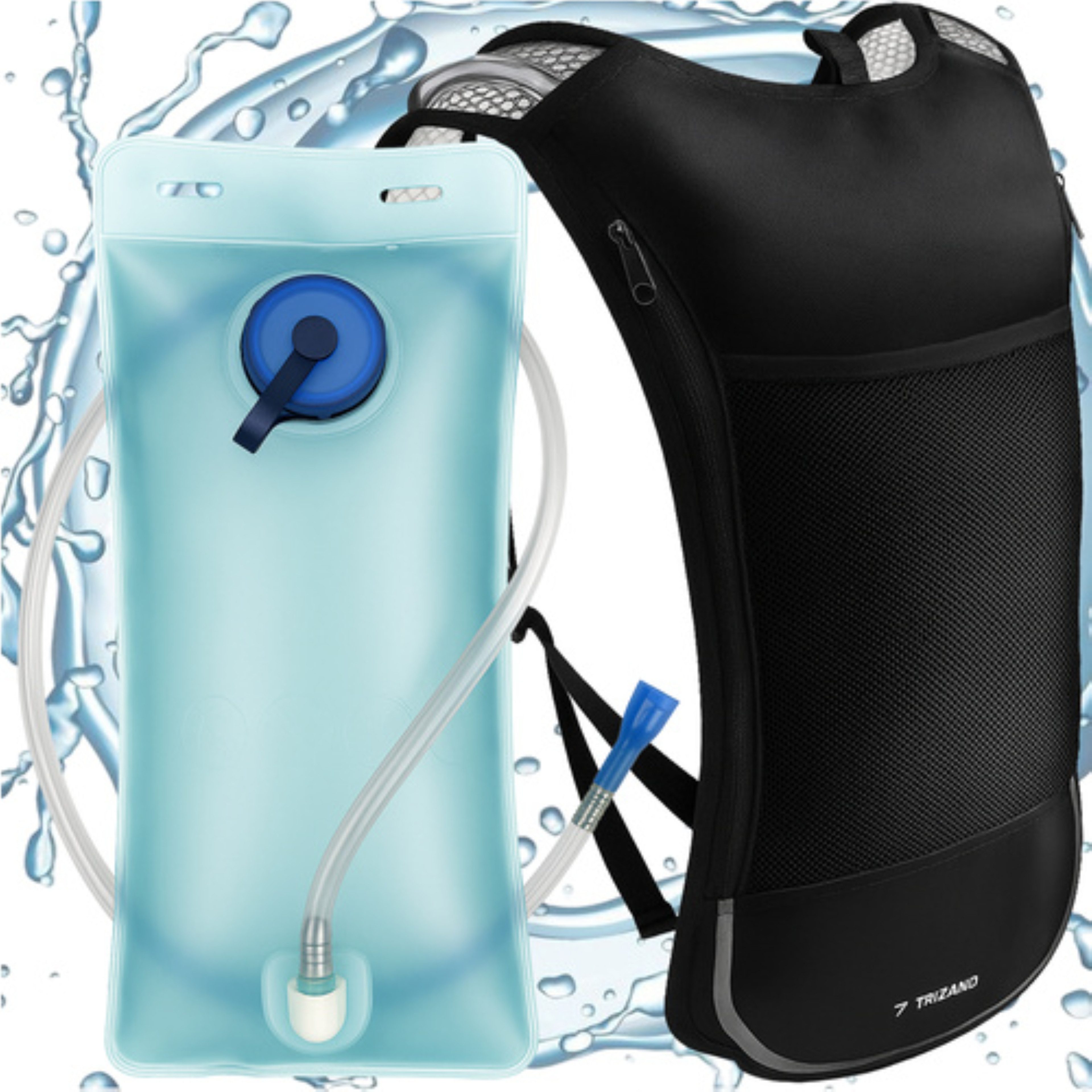 Trizand Drybag Fahrrad Rucksack mit Trinkblase 2L für Sport, Fahrrad & Outdoor (Trinkrucksack, Sportrucksack, Outdoor-Set, leicht & praktisch, Rucksack mit 2L Trinkblase, Schlauch & Zubehör für Outdoor), Ergonomischer Rucksack mit 2L Trinkblase, leicht & praktisch