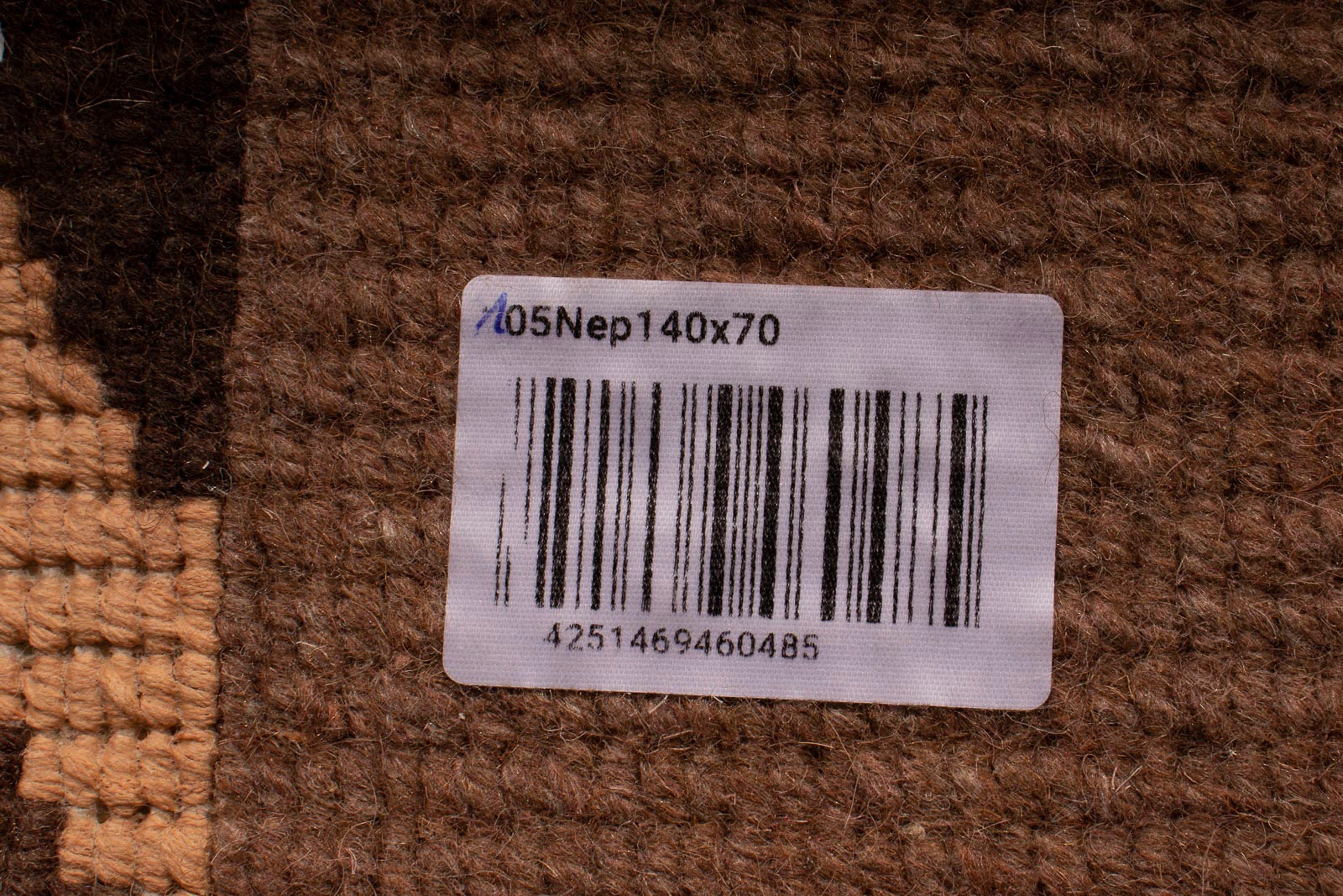 Wollteppich Nepal - 140 x rechteckig, braun, 70 Zertifikat mm, Handgeknüpft, Wohnzimmer, - 18 Höhe: mit morgenland, cm Einzelstück