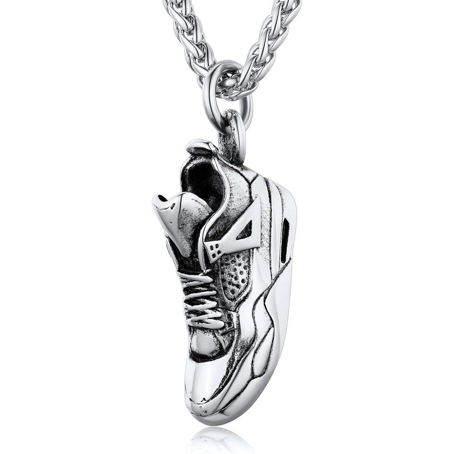 Kette und Anhänger Set Kette Herren Anhänger Sneaker Edelstahl Hip Hop Punk Silber