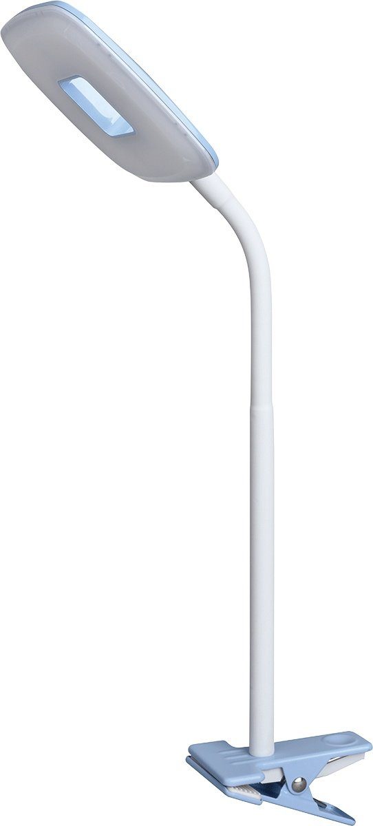 MeLiTec LED Schreibtischlampe LED mit Klemmfuß T160-2 hellblau, LED fest integriert, warmweiß, mit Flexarm, Schnurzwischenschalter, modernes Design