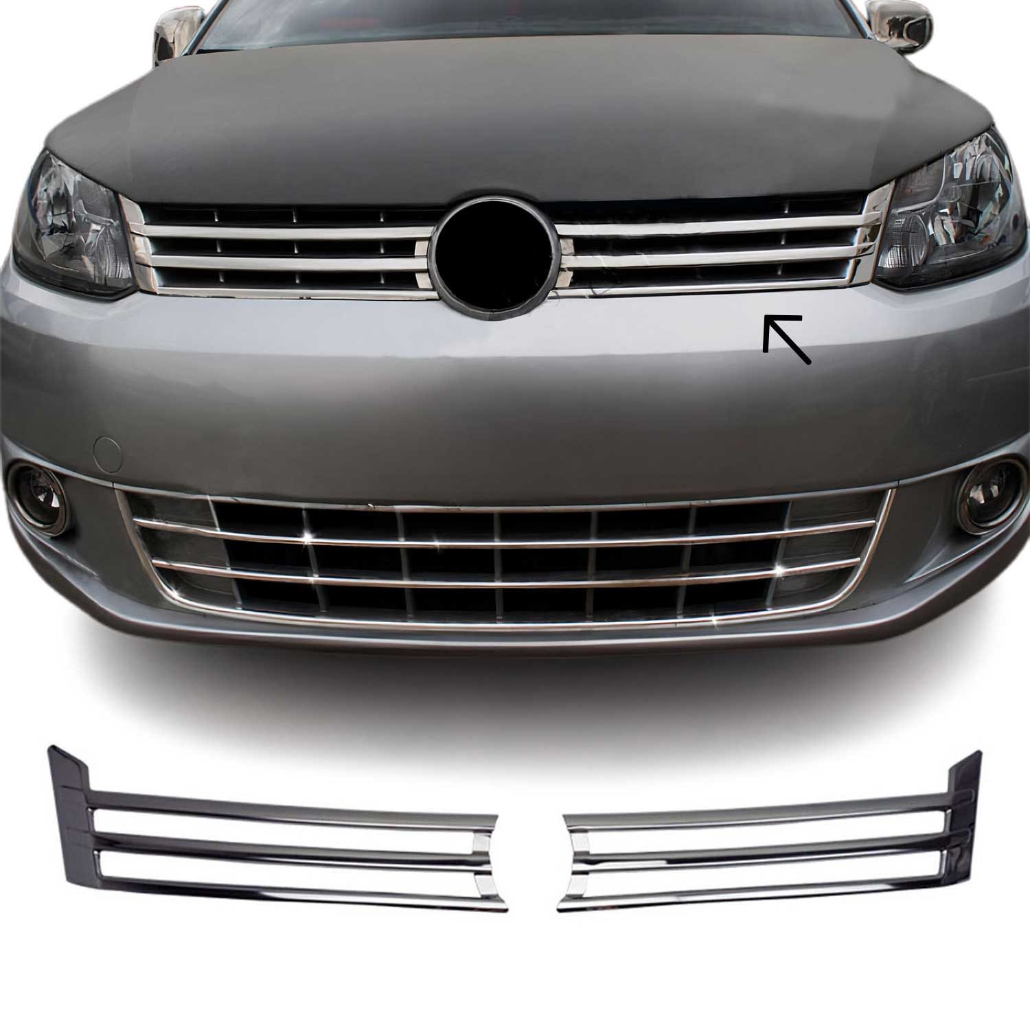 OMAC Zierleisten-Aufkleber Kühlergrill Leisten für VW Caddy 2010-2015 Edelstahl Silber 2tlg, (2tlg), Langlebig,Einfache Reinigung,Einfache Installation,Rostbeständig