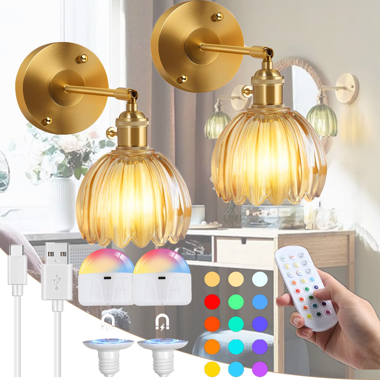 Jibenhome LED Wandleuchte Vintage-Wandleuchten, Tulpenglas-Lampenschirm, Ka günstig online kaufen