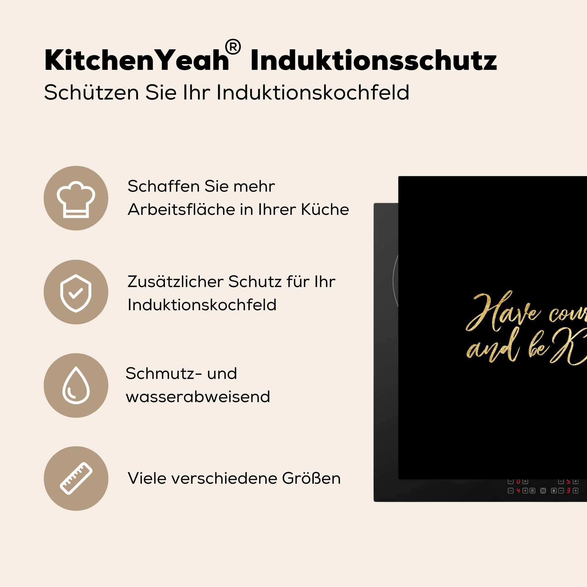MuchoWow Herdblende-/Abdeckplatte Zitate - für Schwarz, tlg), 78x78 Vinyl, küche Arbeitsplatte Zuversicht Ceranfeldabdeckung, cm, - - (1 Gold
