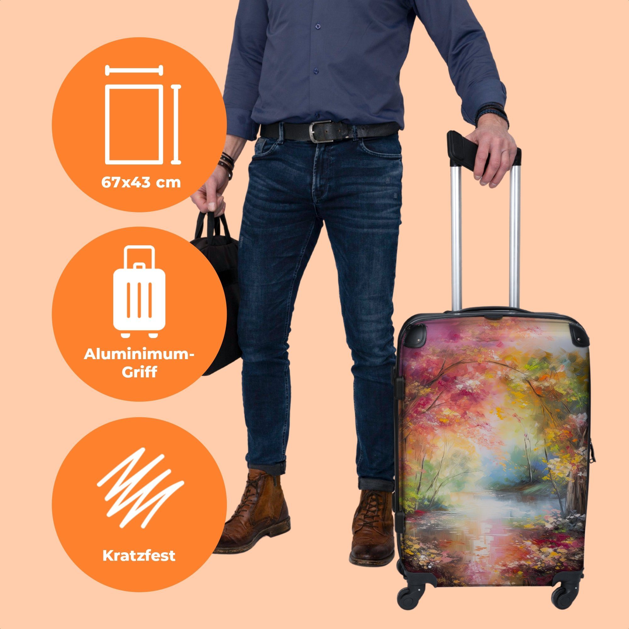 Rollkoffer NoBoringSuitcases.com© Koffer - - Farbenfroh - Trolley 67x43x25cm mit Reisekoffer Ölgemälde Landschaft Rollen Große Aufgabegepäck 4 Natur, - 4 Rollen,