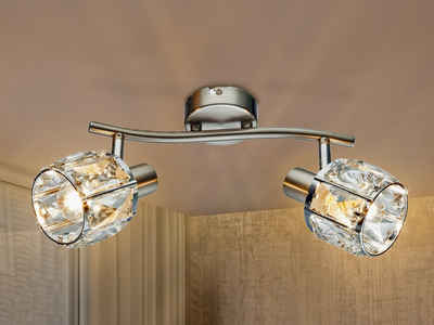 meineWunschleuchte LED Deckenstrahler, Dimmfunktion, LED wechselbar, warmweiß, 2-flammige mit Kristall Lampenschirm für Treppenhaus Decke, B: 28cm