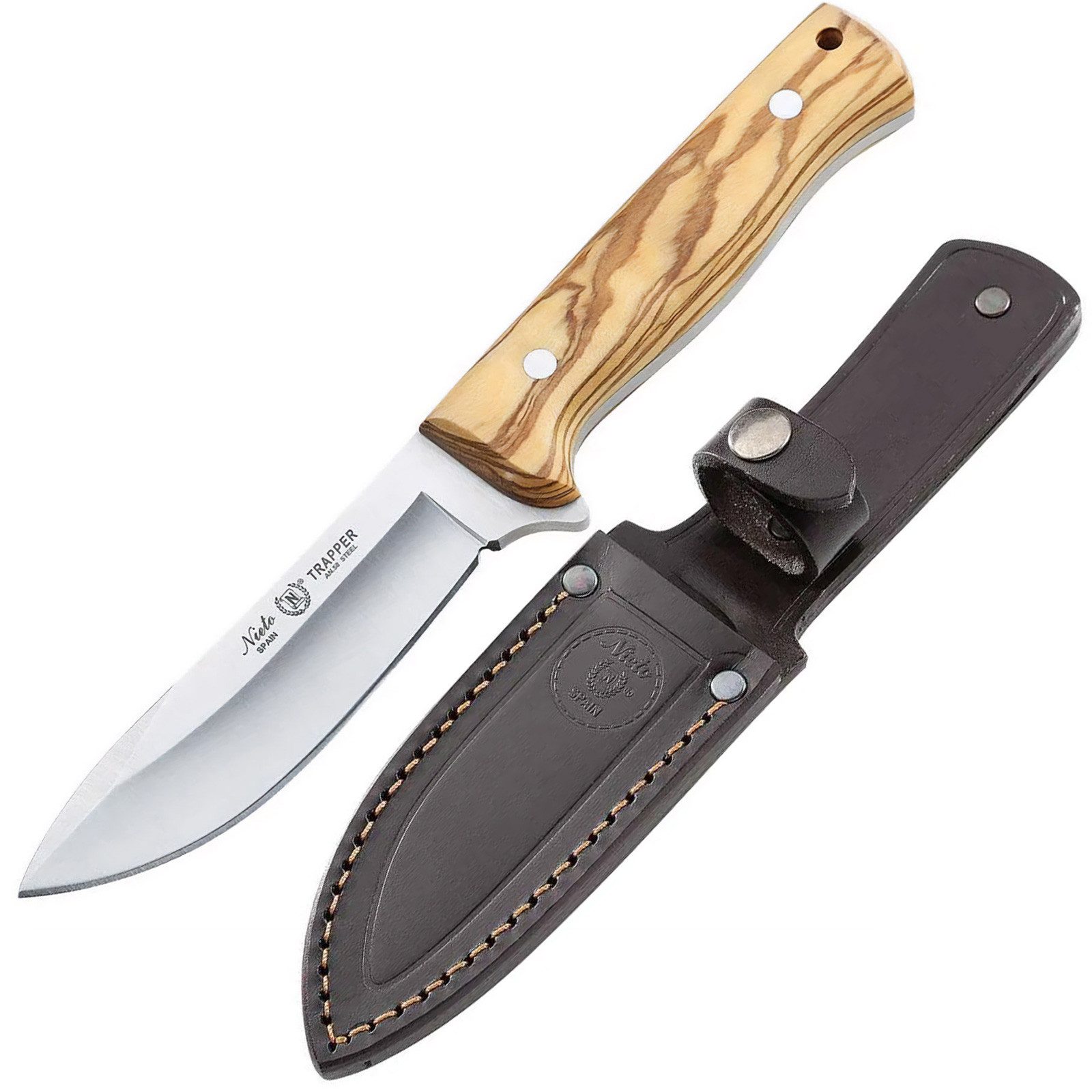 Nieto Universalmesser Gürtelmesser Trapper Outdoormesser Camping, Full Tang Scheide Veilchen Holz