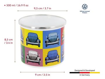 VW Collection by BRISA Tasse Volkswagen Große Emaille Kaffeetasse, Emaille, Teetasse für Camping & Outdoor Käfer 500 ml Multicolor