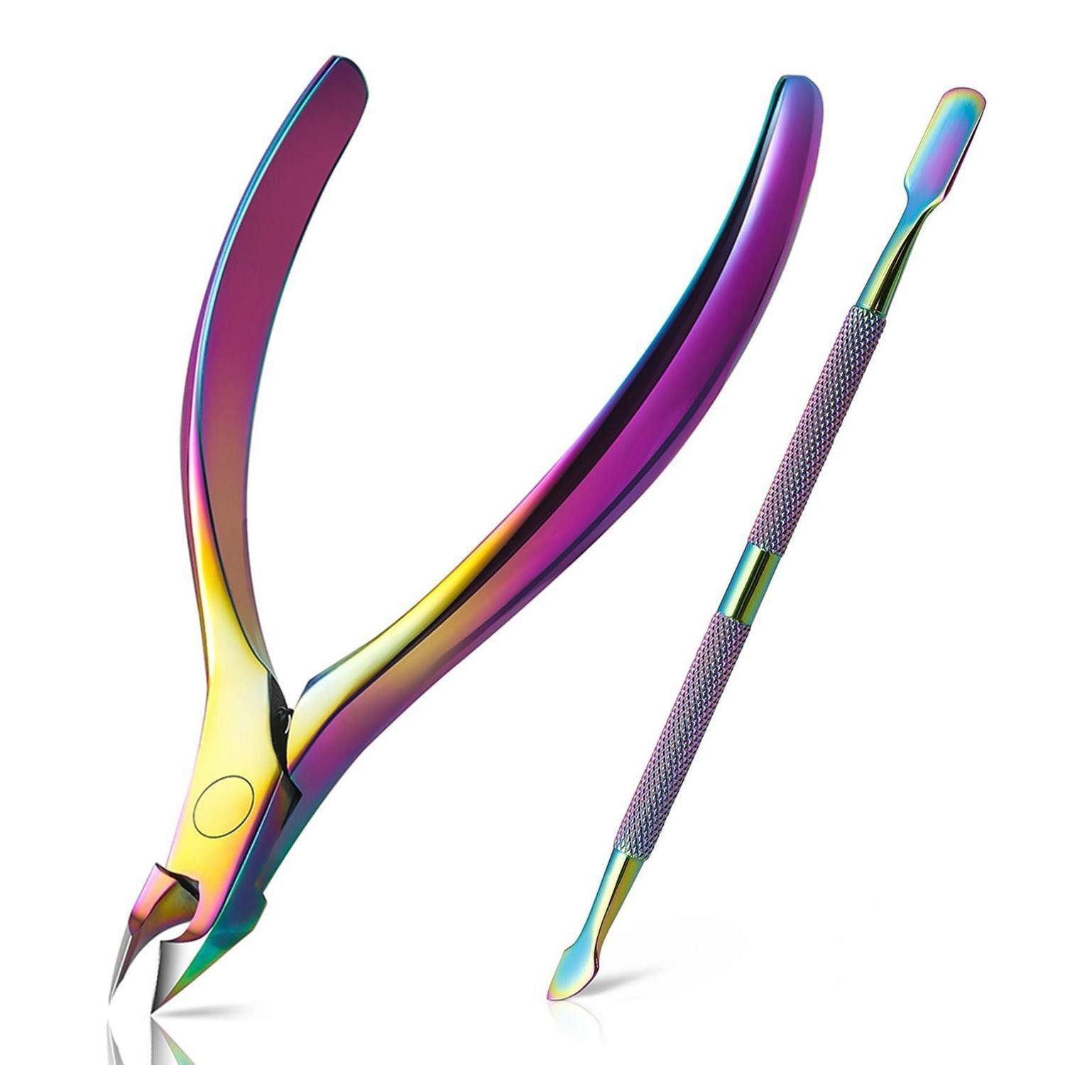 LuxusKollektion Nagelschere Nagelhautzange & Schieber Set Regenbogen Edelstahl