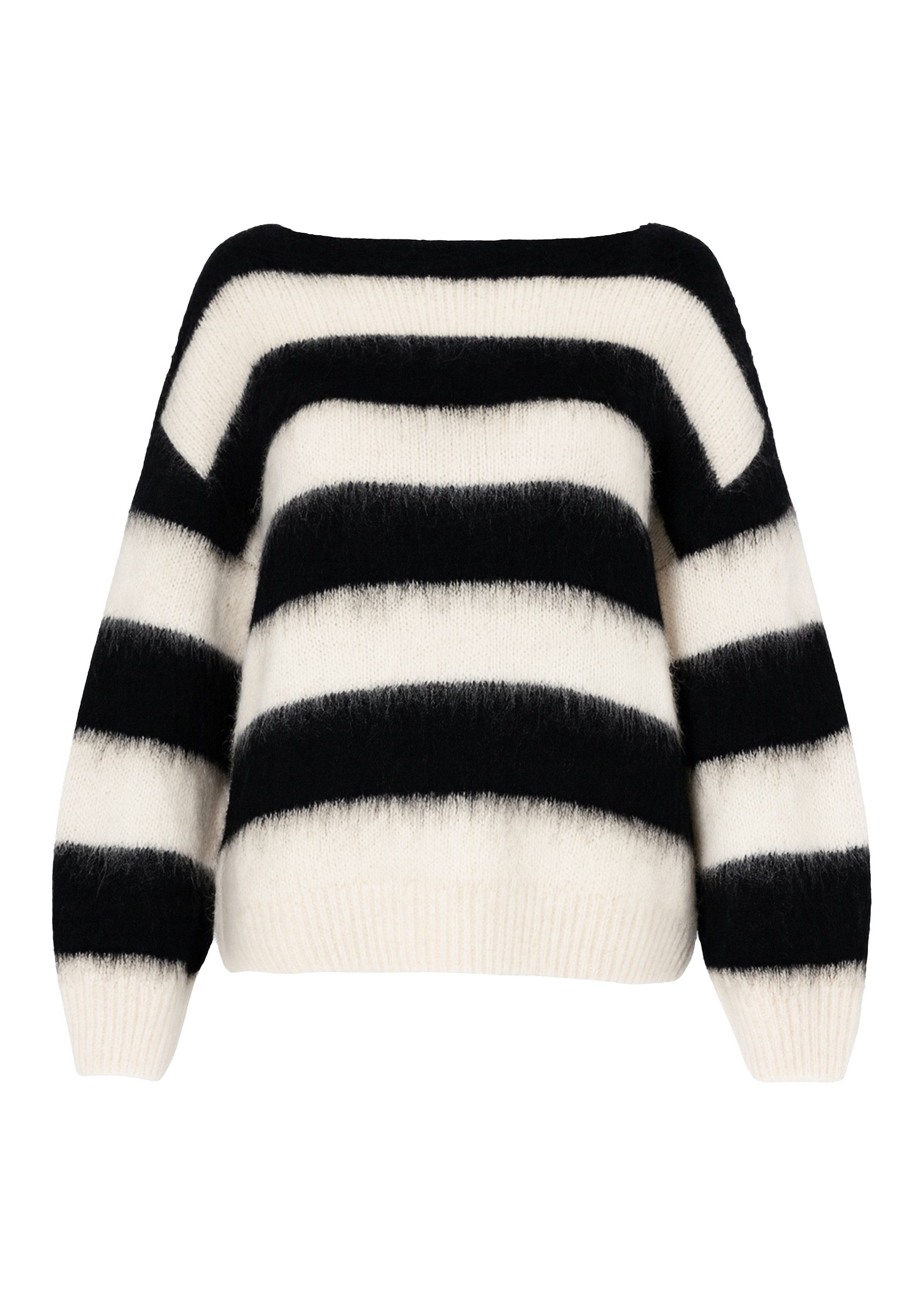 SASSYCLASSY Strickpullover Gestreifter Pullover für Damen Weicher Strickpullover mit U-Boot Ausschnitt und Strukturmix
