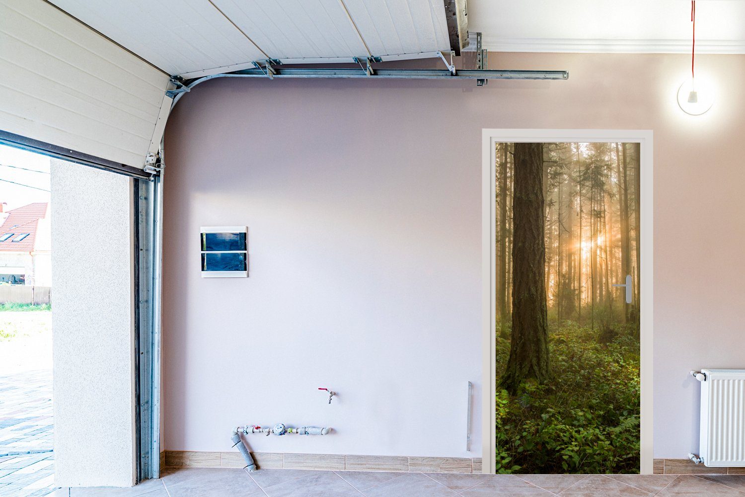 Türaufkleber, Türtapete Licht, - bedruckt, MuchoWow Tür, (1 St), - Matt, 75x205 cm Wald Sonne Fototapete für