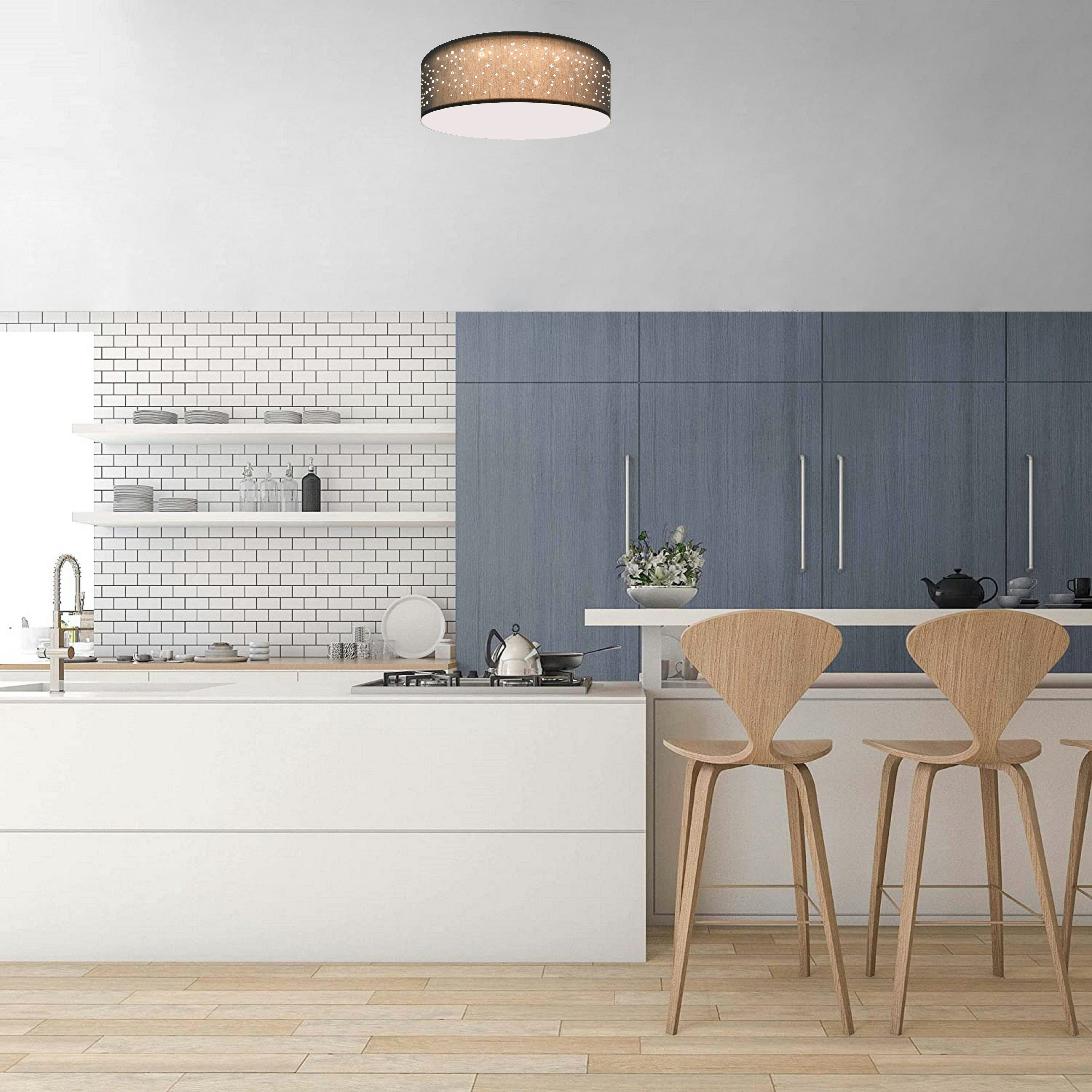 TRANGO LED Deckenleuchte, 3134L LED Deckenleuchte mit 38cm Ø Sternenhimmel Stoffschirm in *BRAUN* rund inkl. 2x E27 LED Leuchtmittel 3000K warmweiß für Wohnzimmer - Schlafzimmer- Flur, Gästezimmer – Büro Deckenlampe - Schlafzimmerlampe – Bürolampe