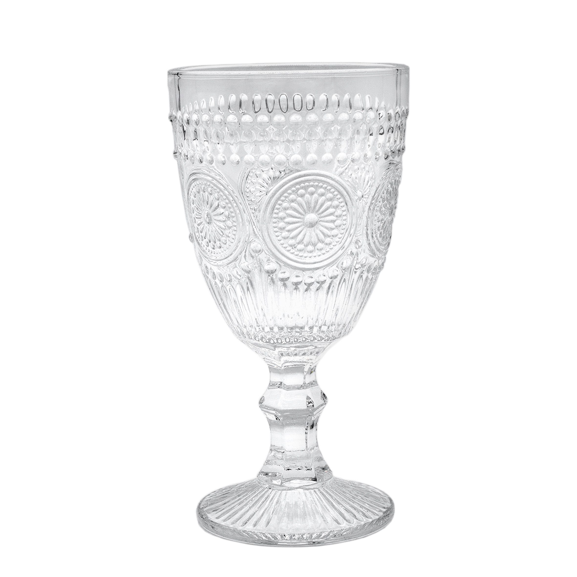Spetebo Weinglas Retro Weinglas 300 ml transparent - 4er Set, Glas, Vintage Trinkglas mit Relief Muster, spülmaschinengeeignet
