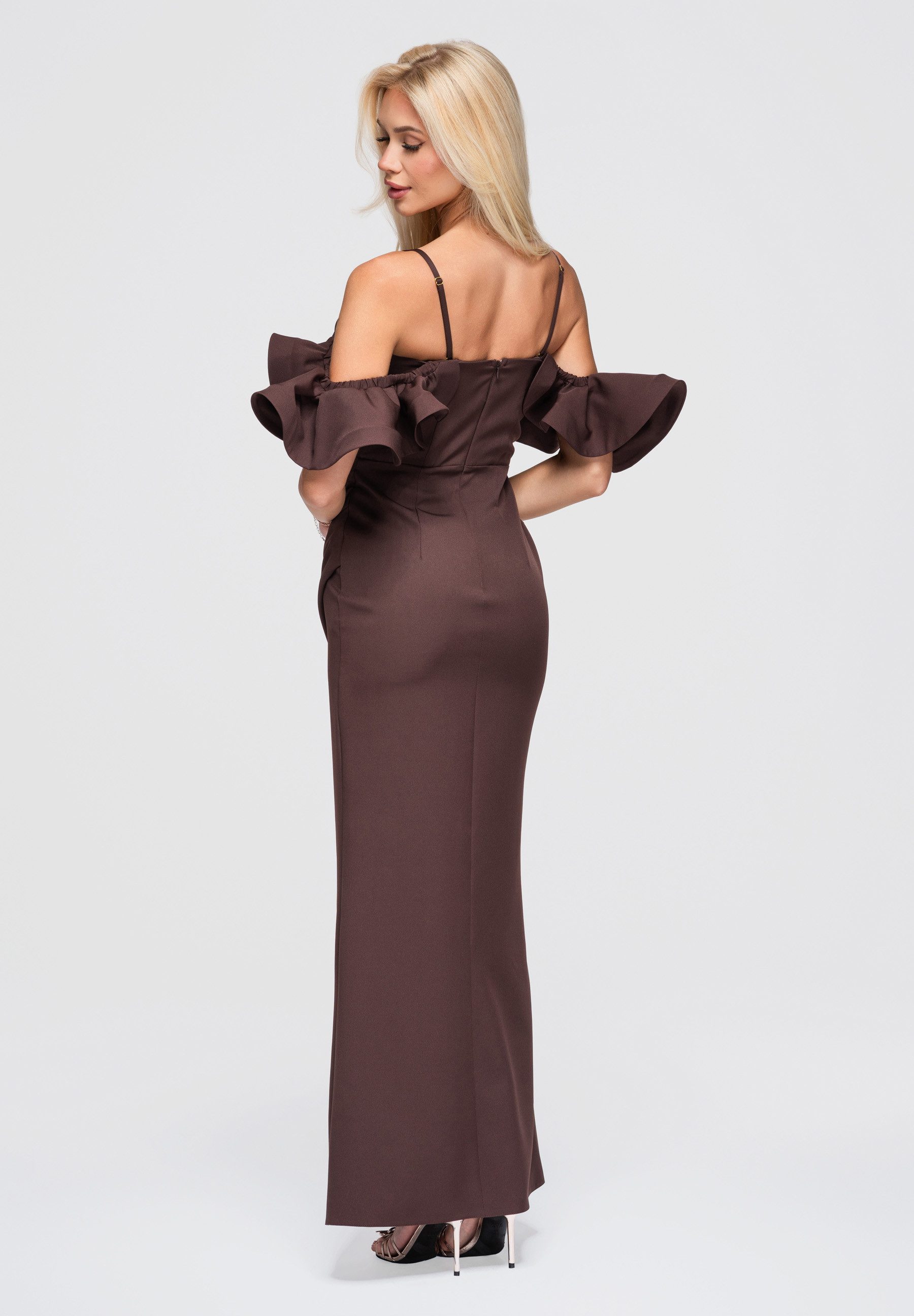 OMBRE Abendkleid Damen Abendkleid Maxi mit Herz-Ausschnitt Braun XS (kein Set, 1-tlg) in Unifarbe