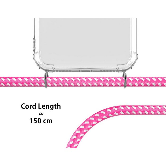 MyGadget Handyhülle Handykette für Apple iPhone 12 Pro Max TPU Hülle mit Band - Handyhülle mit Handyband zum Umhängen Kordel Schnur Case Schutzhülle - Pink Weiß