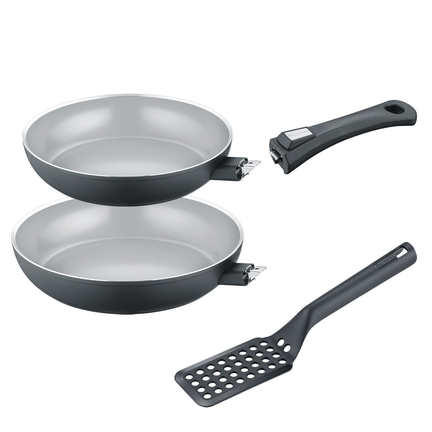 Berndes Pfannen-Set 24+28 cm, Aluminium, inkl. Pfannenwender, schwarz - b.perfect, (3-teilig)