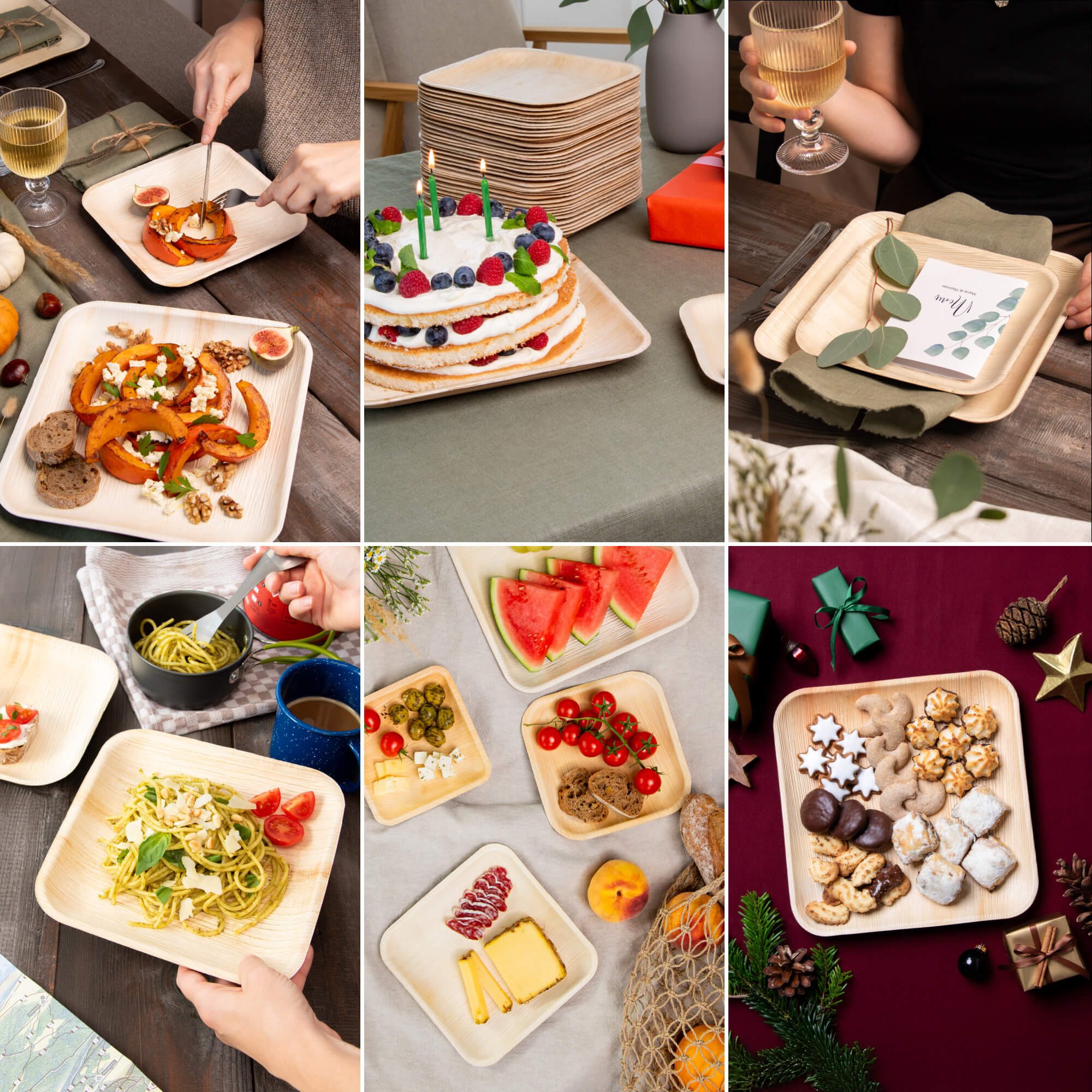 wisefood Einwegteller Palmblatt-Teller, quadratisch, 18 x 18 cm, (25 St)