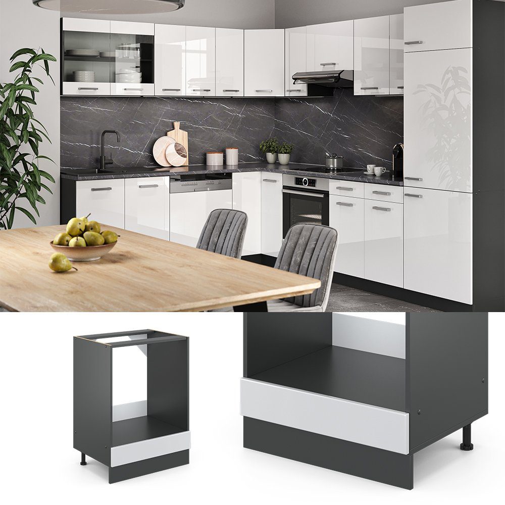 Vicco Herdumbauschrank R-Line, Weiß Hochglanz/Anthrazit, 60 cm ohne Arbeitsplatte (1-St)