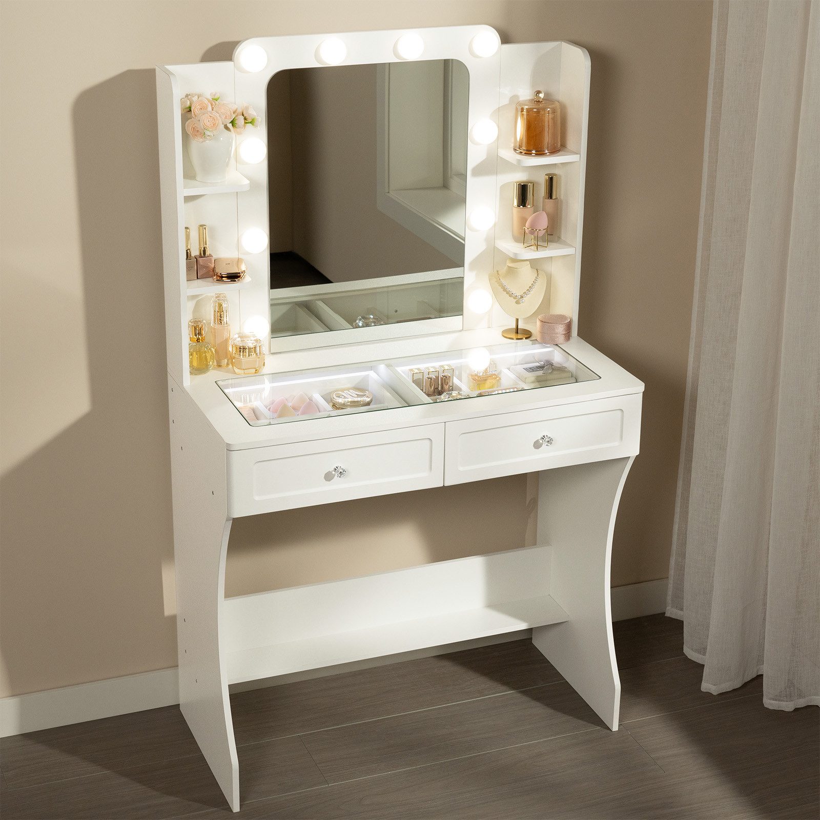 Woltu Schminktisch, mit LED-Beleuchtung Hollywood und Spiegel, mit Ablagefä günstig online kaufen