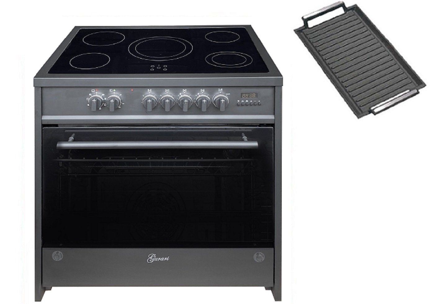 GURARI Elektro-Standherd GCH E 912 BL+Grillplatte, Elektro Standherd 90 cm/ Schwarz/ Range Coocker, 121L+Grillplatte