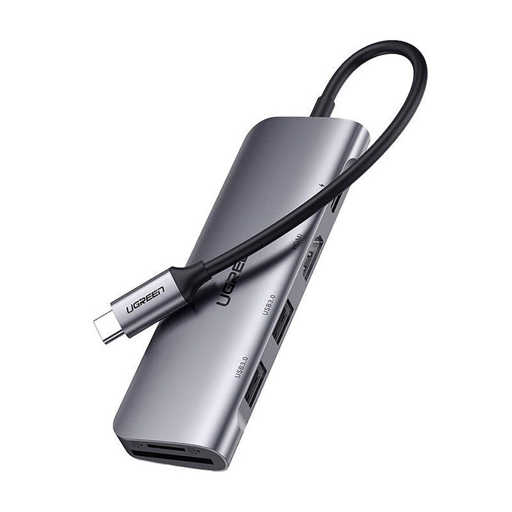 UGREEN Multiport-Hub Dockingstation Kartenleser USB-Adapter USB-C zu SD-Karte, HDMI, USB-A, USB-C, microSD-Karte, 15.0 cm, 6-in-1, 4K 30 Hz, 100 W PD, Kartenleser, Aluminium