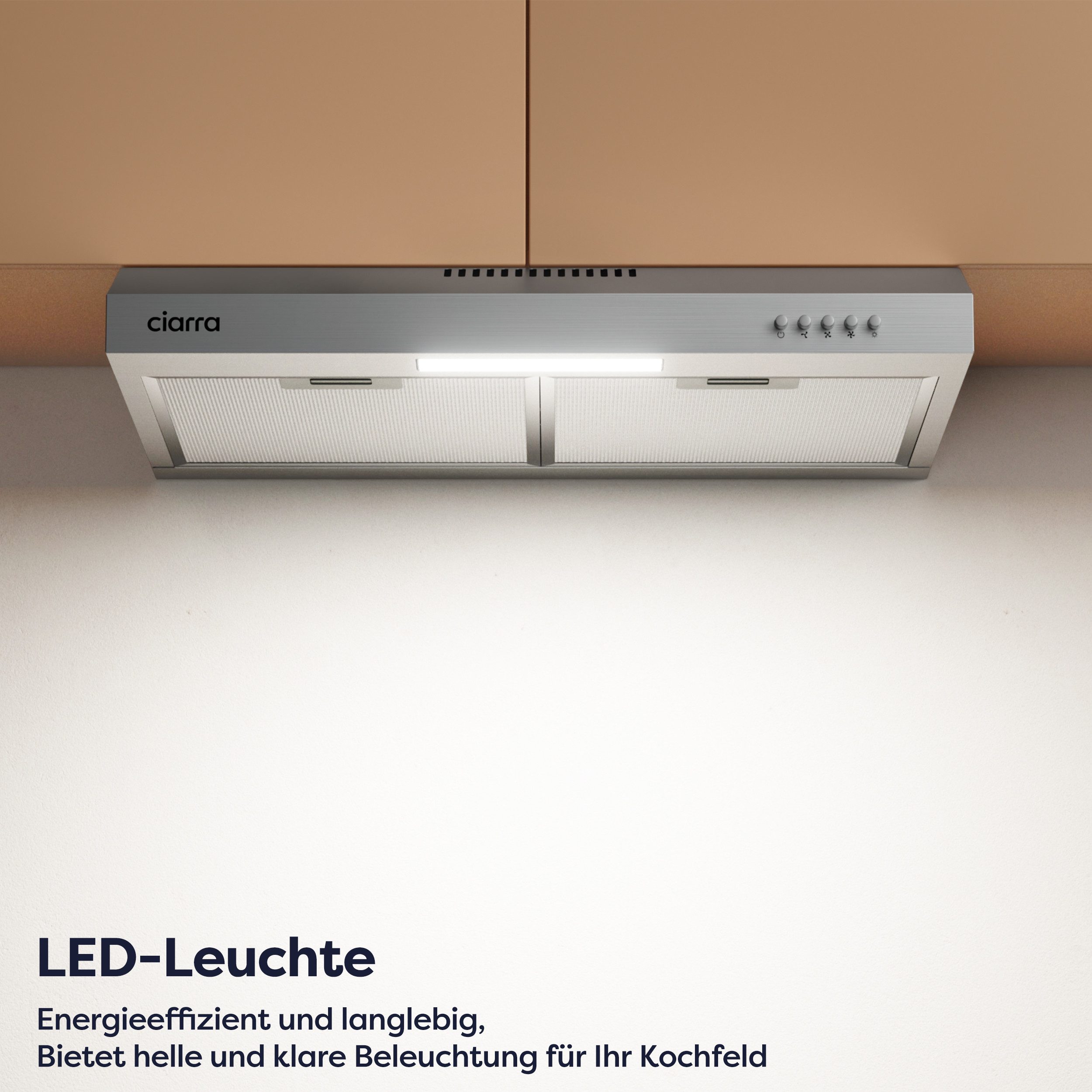 CIARRA Unterbauhaube 60 cm Dunstabzugshaube A+ Abluft & Umluft 3 Stufen VMS6903DS für kleine Küchen, Aktivkohlefilter & 2 Aluminiumfilter aus Edelstahl – Bild 5 von 5