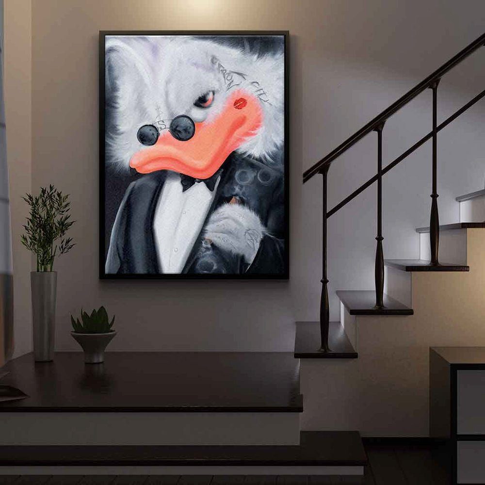 Leinwandbild schwarz Porträt Leinwandbild Cigarette Cigarette Rahmen ohne DOTCOMCANVAS® weiß Comic Pop Duck, Duck Duck Art