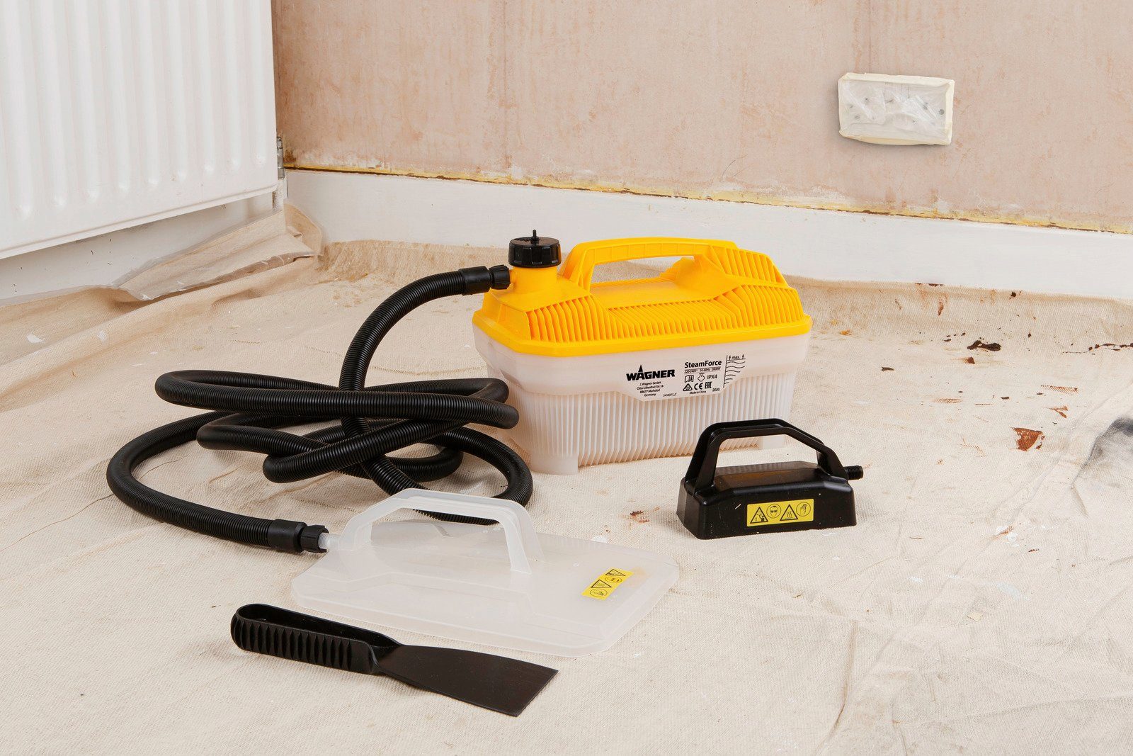 WAGNER Dampftapetenablöser SteamForce Plus, 3,7 m Schlauch, max. Dampfzeit 70 min, (5-tlg) mit zusätzlicher kleinen Dampfplatte