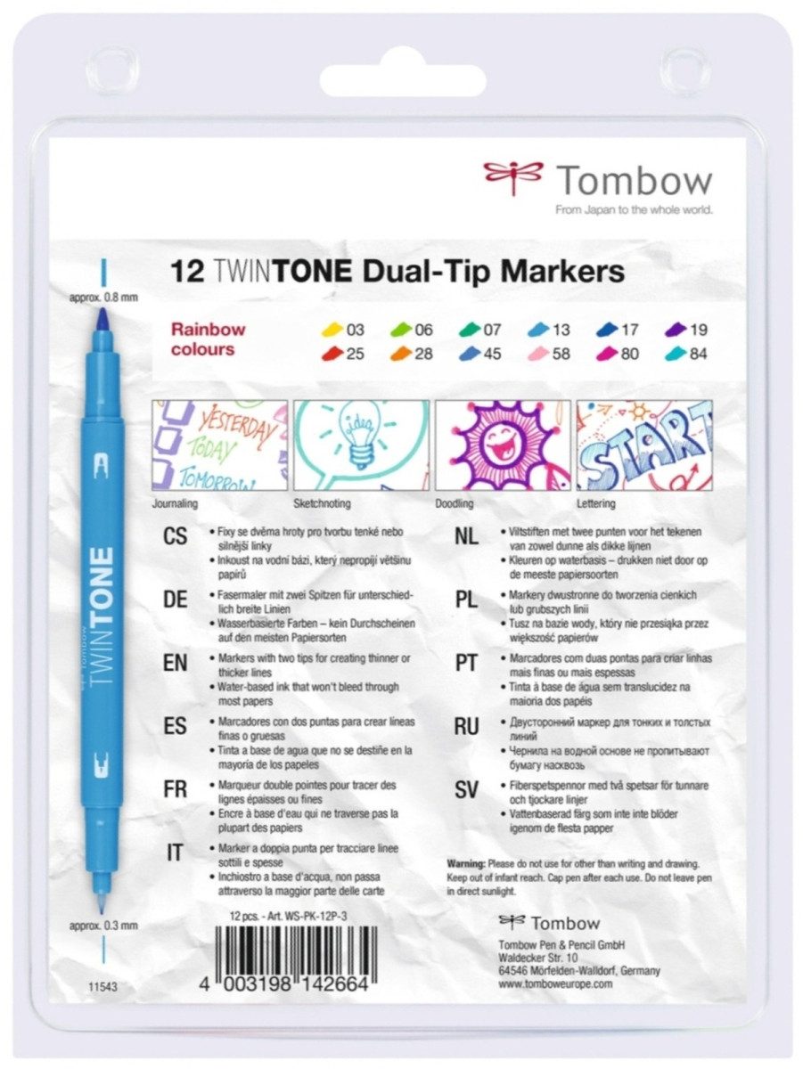 TOMBOW Filzstift Doppelfasermaler TwinTone Rund- und Finelinerspitze VE=12 Stück Rainbo