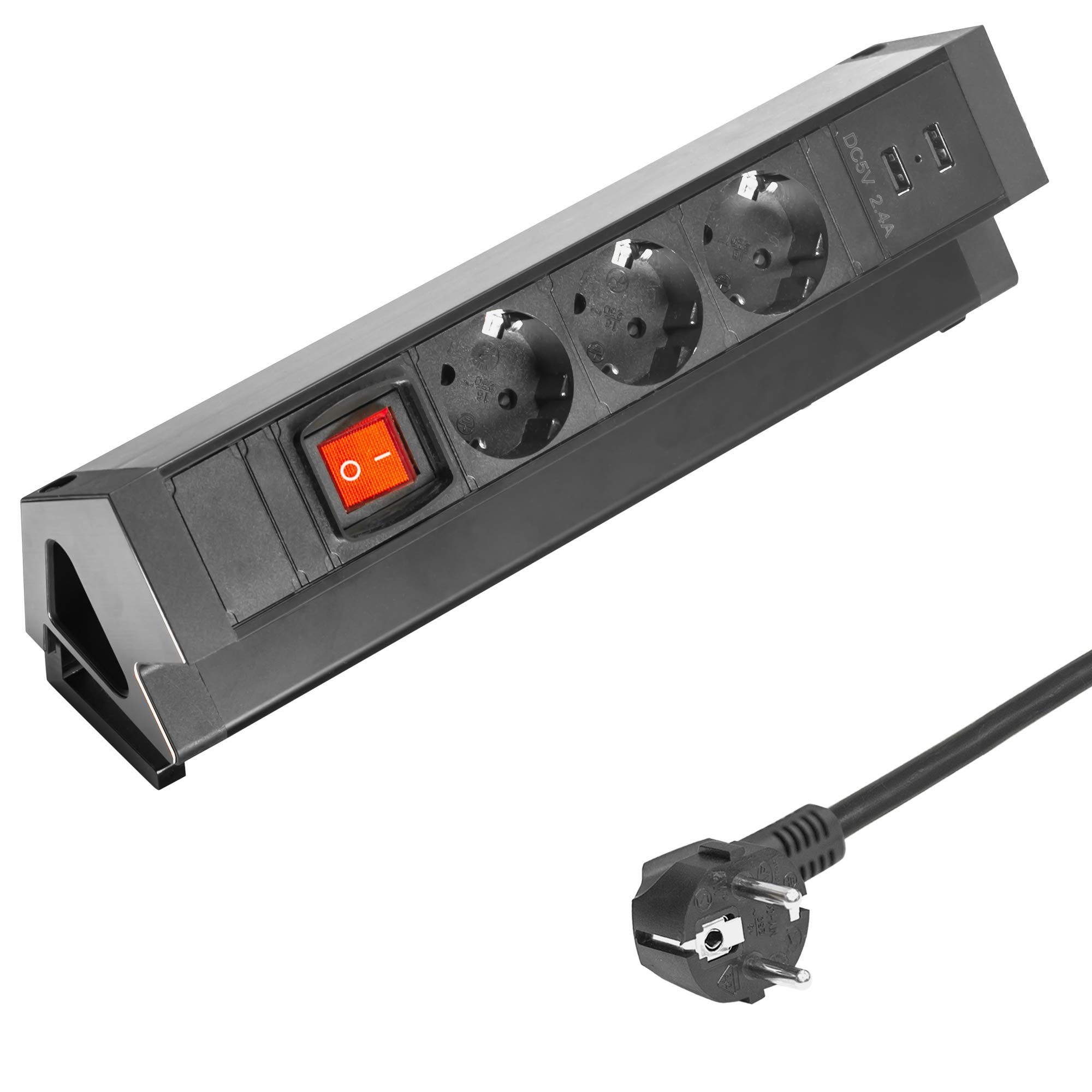 Elbe Inno Steckdosenleiste Fach, RJ45, C, USB (klemmbare Kindersicherung), 2 Überspannungsschutz, 3 Type EL4103KU Schalter, Type HDMI 2 A, mit 3-fach Mehrfachsteckdose und