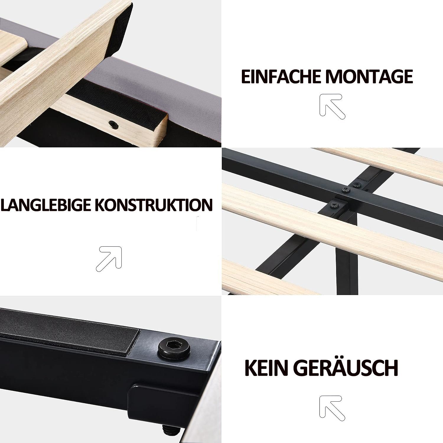 Polsterbett (LED Doppelbett), mit USB Ladefunktion und höhenverstellbarem Kopfteil 160x200cm, Leinen