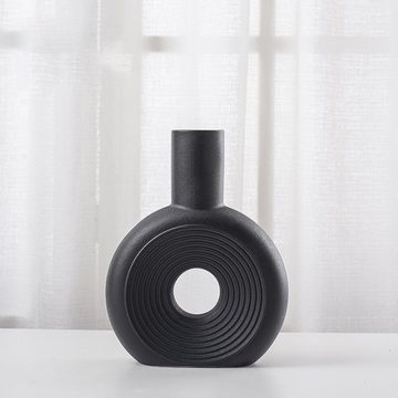 HAMÖWO Tischvase 2-teiliges Set Keramik Vase Donut-Vase Schwarz Für Home Office Dekor