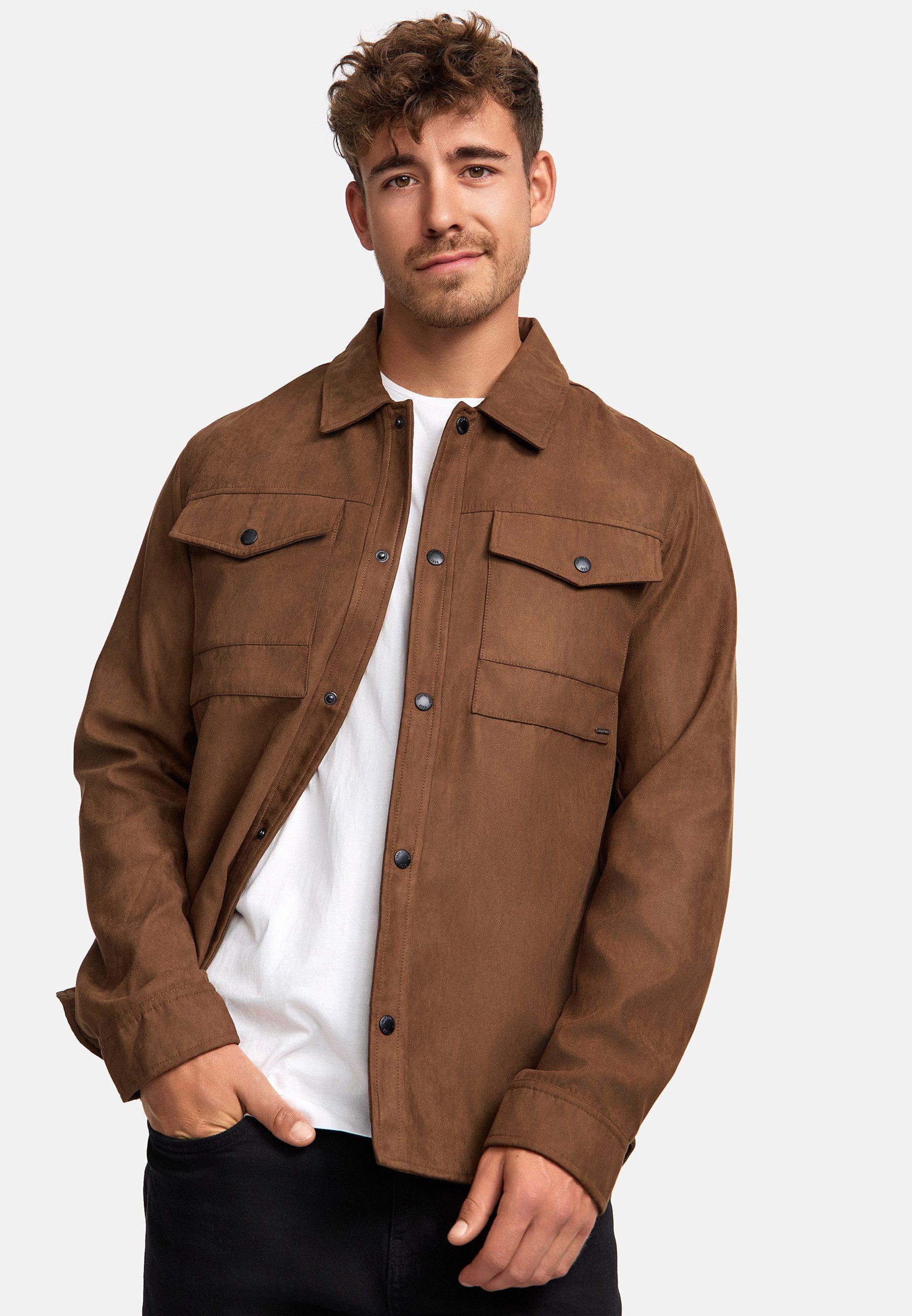 Indicode Langarmhemd Herren INFinny Herrenhemd Langarm Stylisches Fake-Sued günstig online kaufen