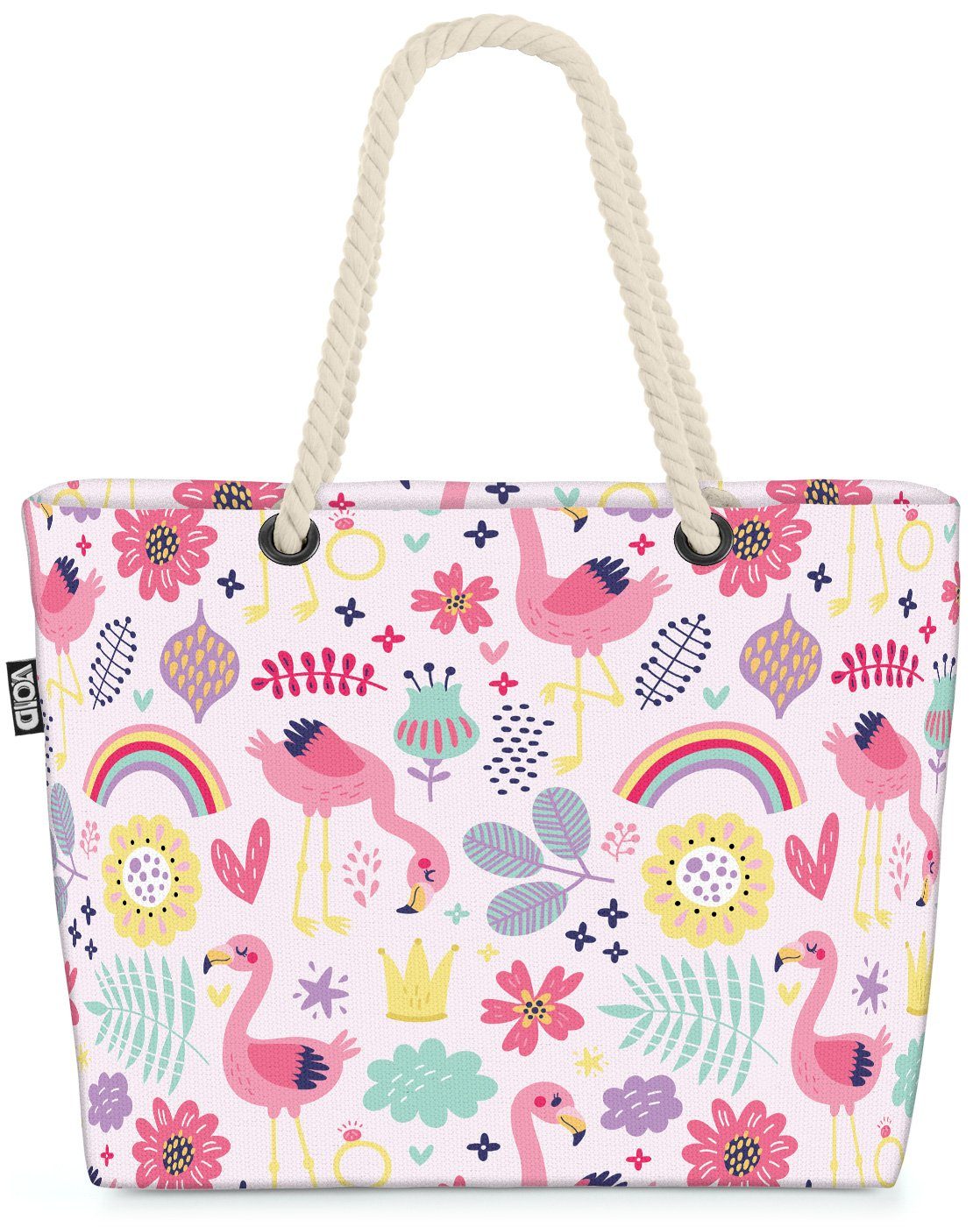 VOID Strandtasche (1-tlg), Flamingo Safari Beach Bag Vogel Regenbogen Kinder Kinderzimmer Mädche