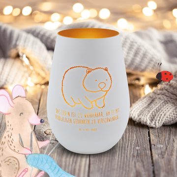 Mr. & Mrs. Panda Windlicht Wombat - Weiß - Geschenk, Kerze, Das Leben ist schön, Windlicht aus G (1 St), Inklusive Teelicht