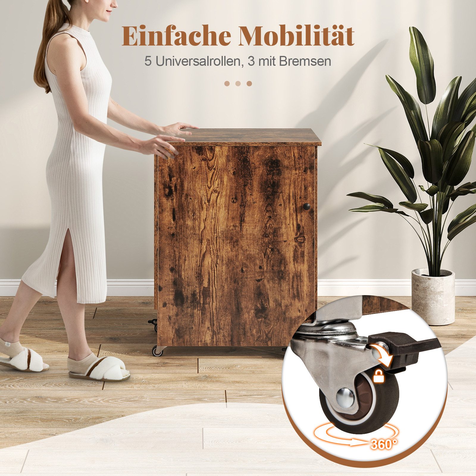 COSTWAY Schreibtisch 2 in 1 Nähtisch klappbar mit Ladestation, Rollen, Nähmaschinenschrank – Bild 5 von 5