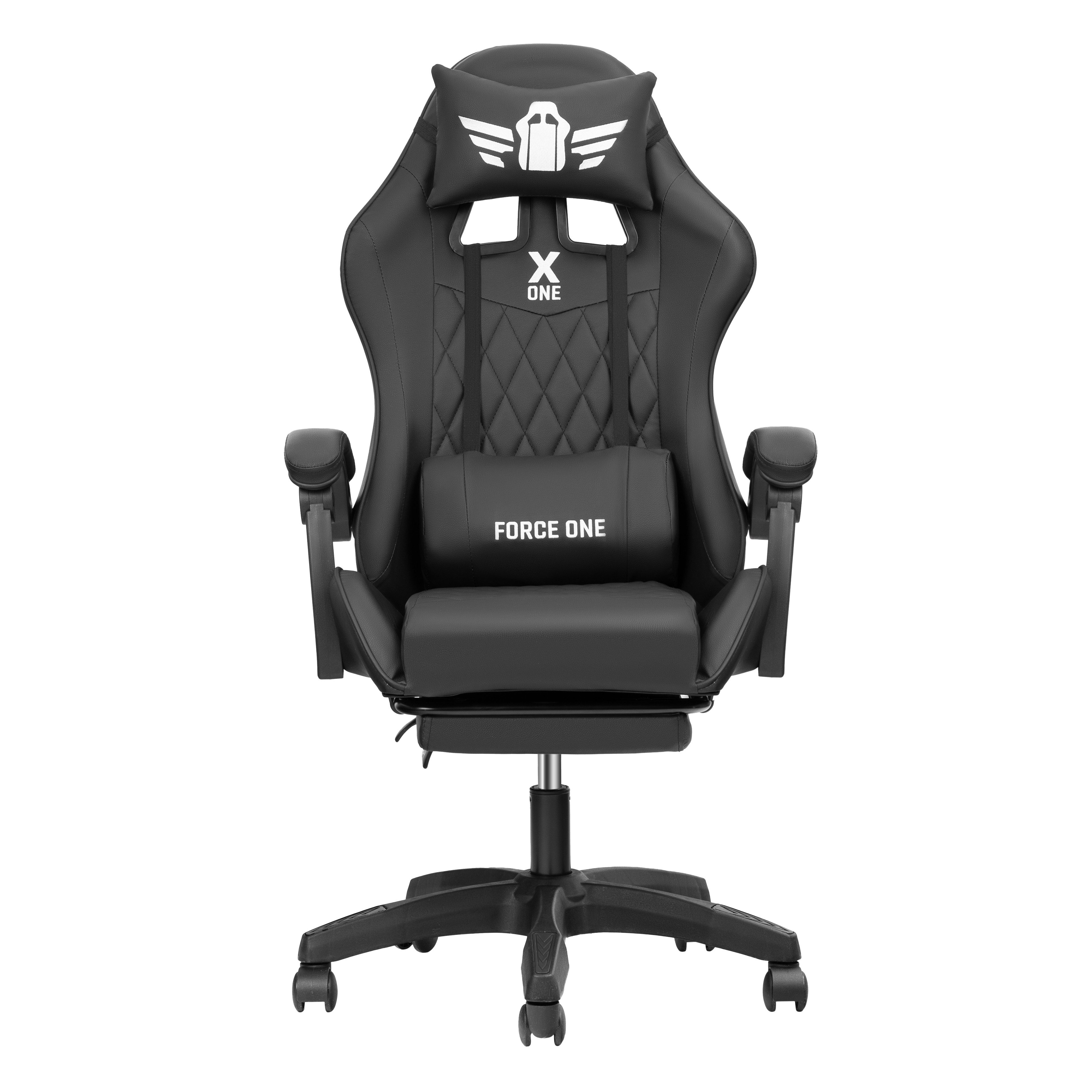 FORCE ONE Gaming-Stuhl X ONE Drehstuhl aus Kunstleder Race Stuhl mit Verstellung, mit Massagefunktion, Fußstütze, Lendenkissen, Nackenkissen