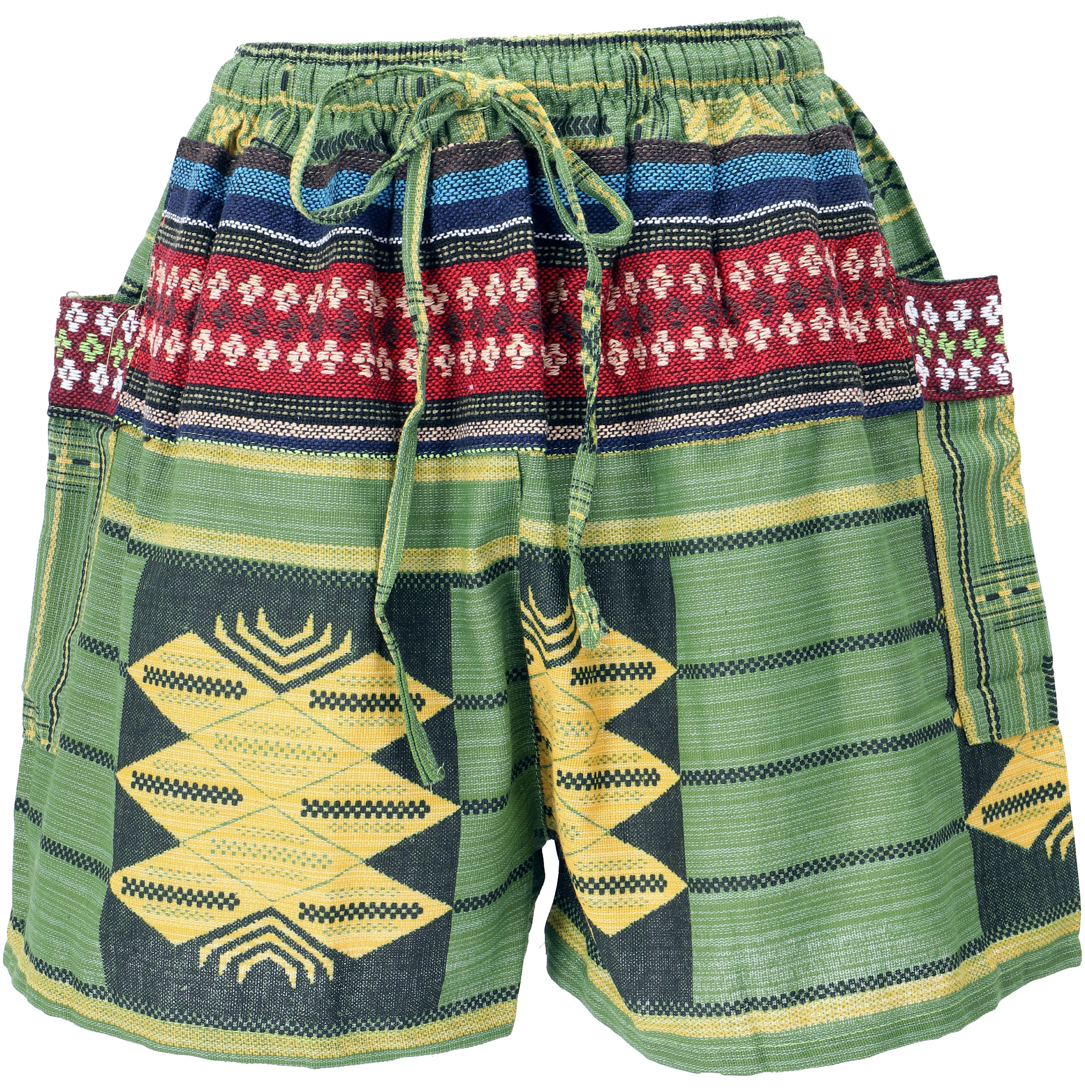 Guru-Shop Hose & Shorts Kurze Boho Hose, Ethnostyle Shorts - grün/bunt – Bild 2 von 5