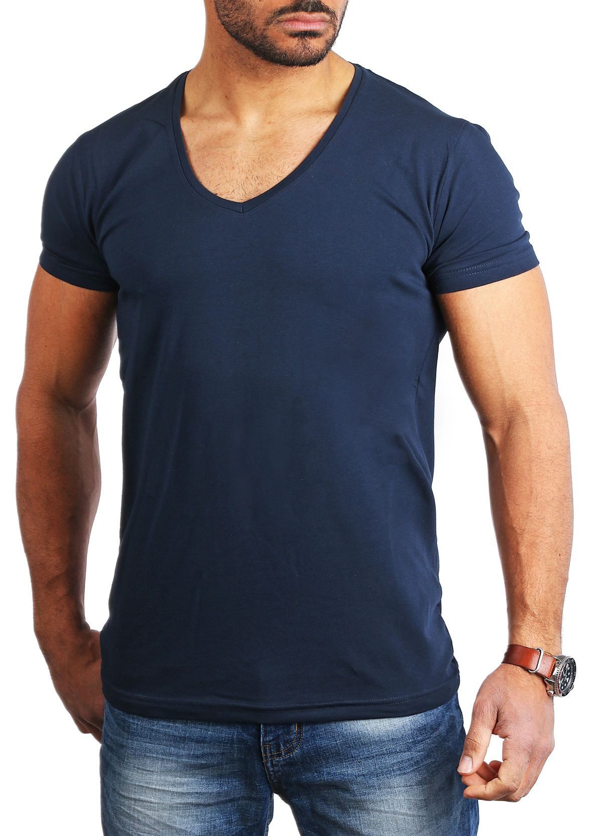 Young & Rich T-Shirt Herren Uni Basic extra tiefer Ausschnitt Unterziehshir günstig online kaufen