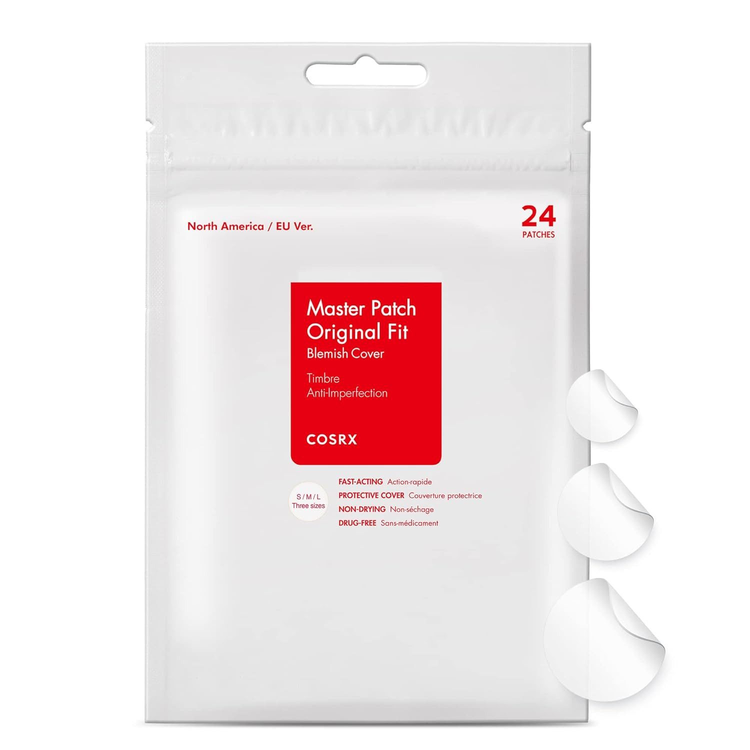 Cosrx Anti-Pickel-Pflaster Master Patch Original Fit – 24 Pimple Patches für schnelle Heilung (Effektive Pickel-Patches für klare Haut -, 24 St., Einzelpackung, 24 Patches, verschiedene Größen), Hydrokolloid-Technologie, schnelles Abheilen, antibakteriell
