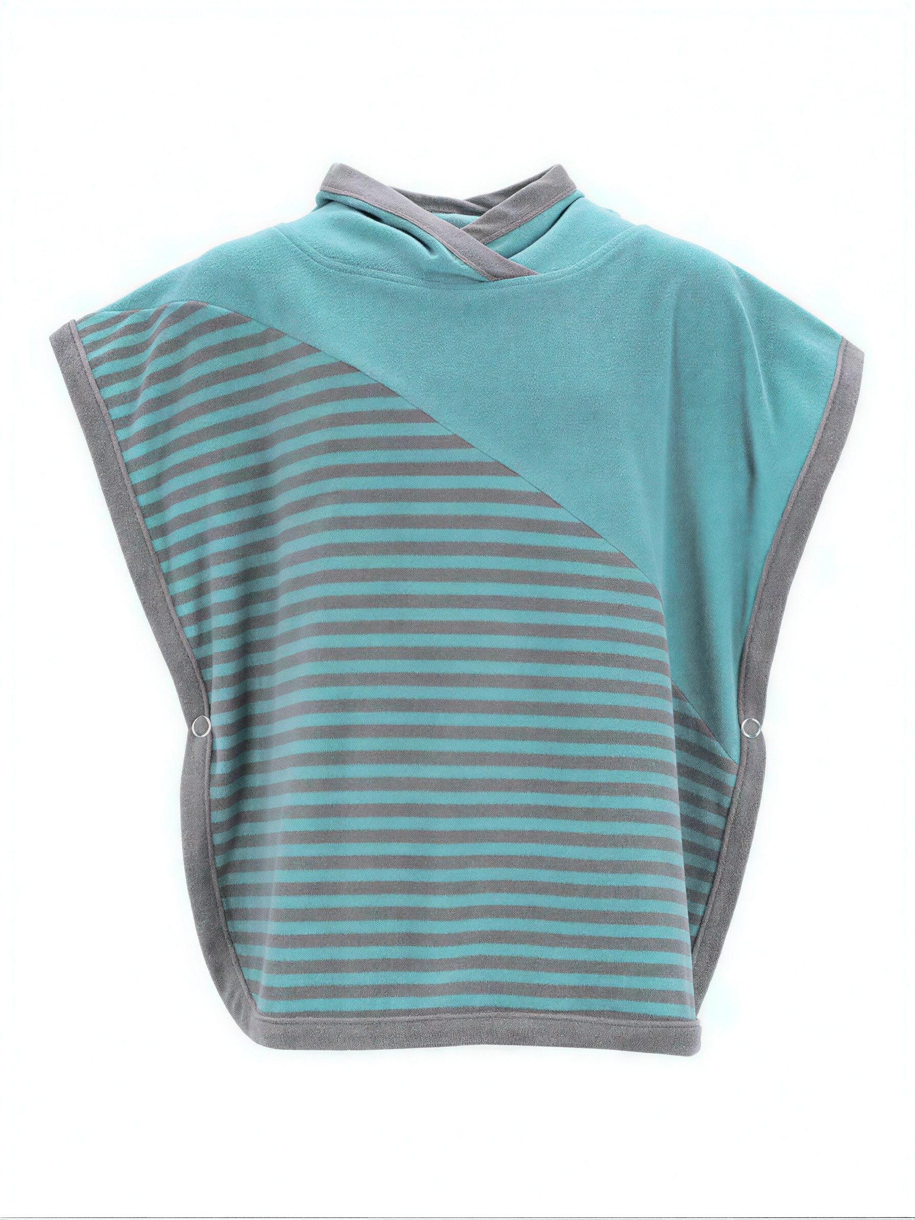 Vossen Badeponcho Schwimmponcho „De Luxe“, Blau und Grau, Onesize, Kapuze, Knöpfe, mit Kapuze, saugstark, weich, pflegeleicht, mit Druckknöpfen