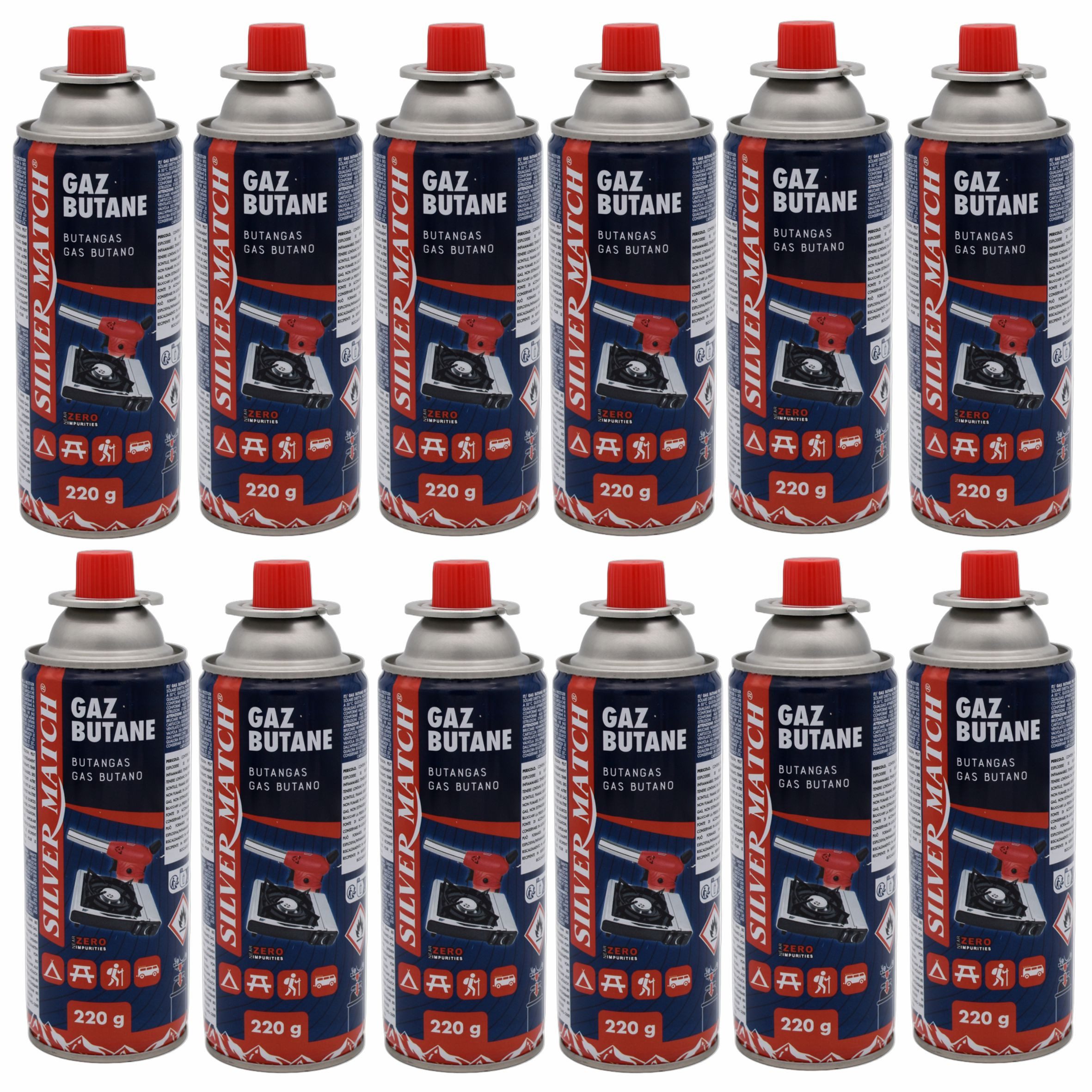 HF Home Flair Gaskartusche 12x Home-Flair Butangas Kartusche 220 g, 12 St., Für Campingkocher, Gasbrenner & Heizstrahler