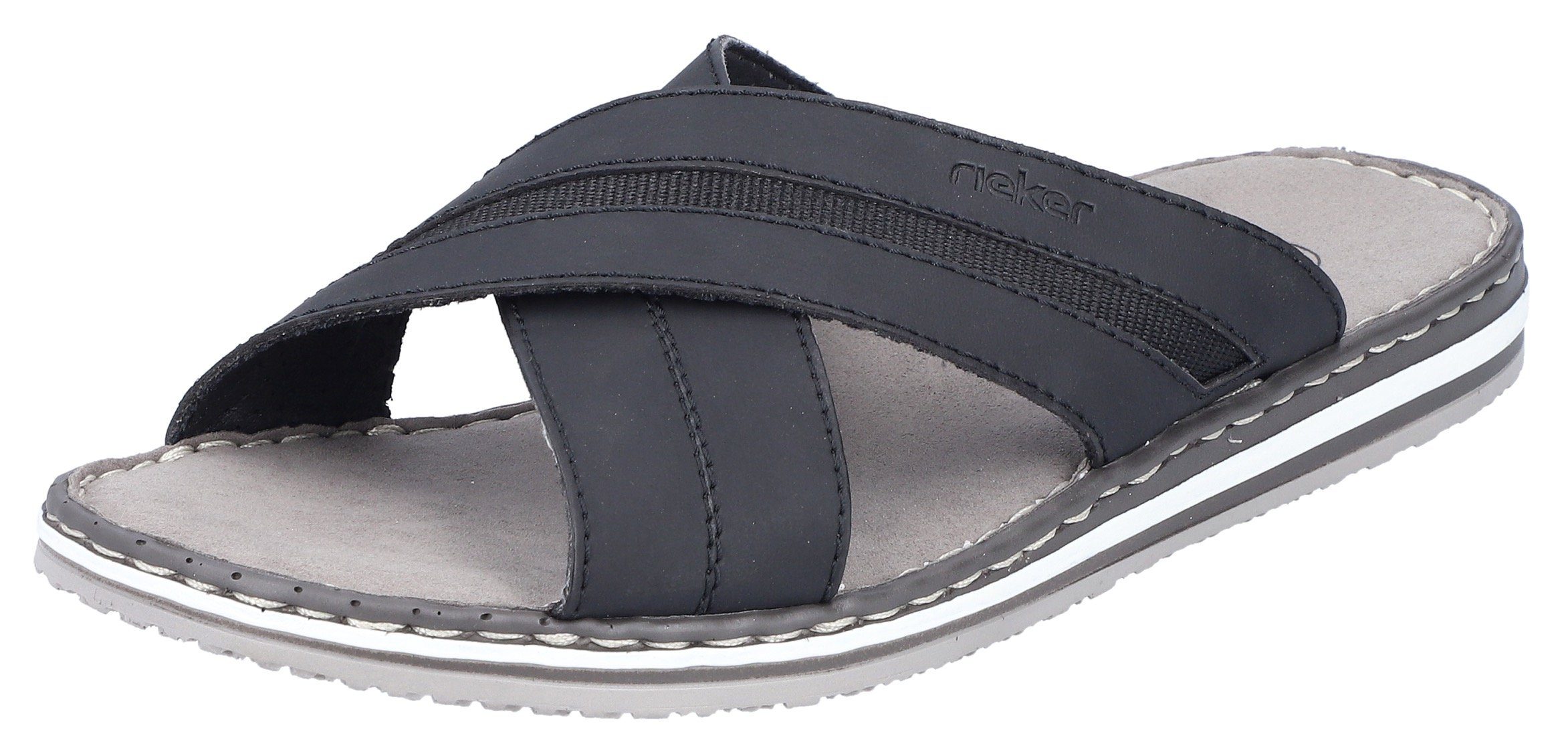 Rieker Pantolette, Sommerschuh, Schlappen, Poolslides, mit Ziersteppungen