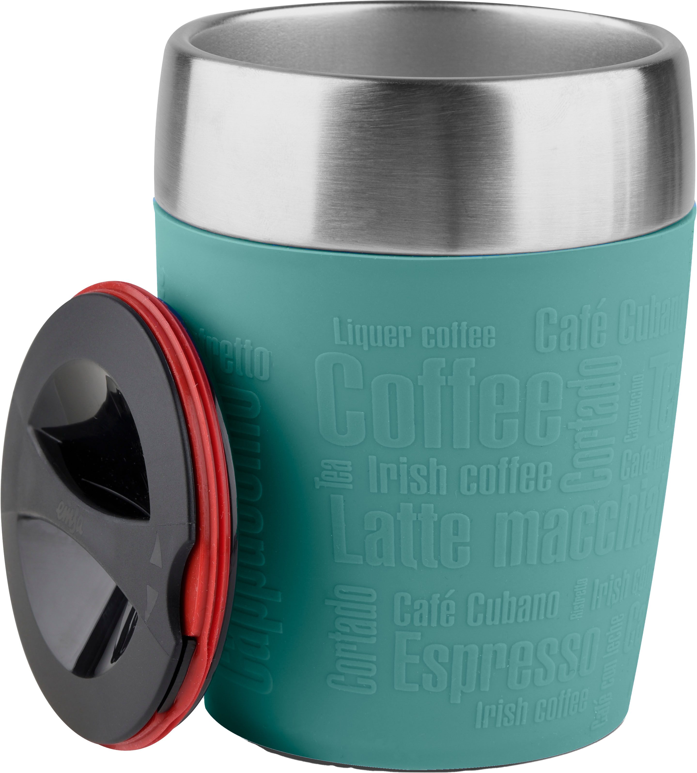 Emsa Thermobecher Travel Cup, 1-tlg., Edelstahl, Silikon, 0,2 Liter, Edelstahl, Trink- und Eisbecher, gummierte Manschette