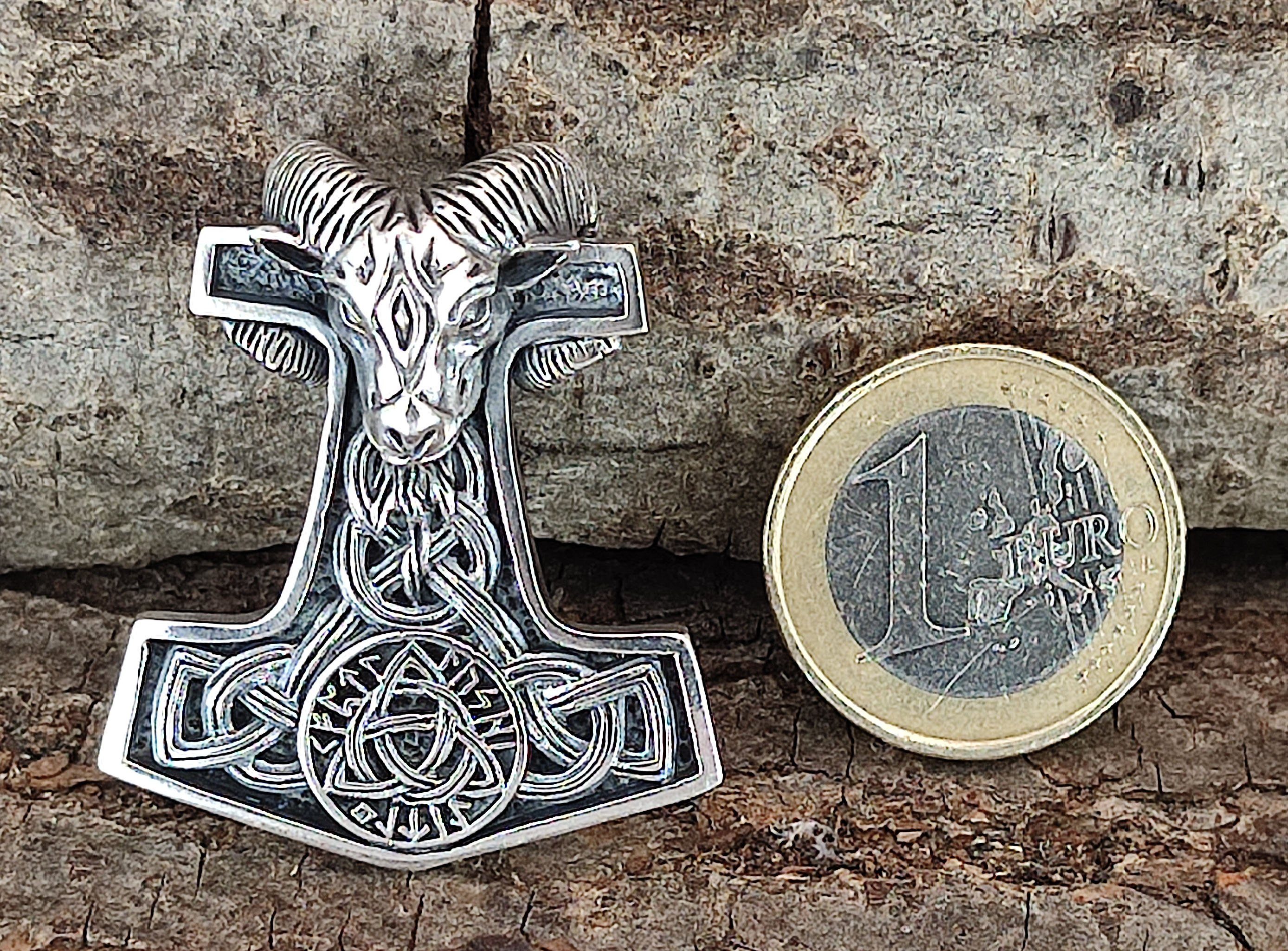 Kiss Thorhammer Knoten Sterling of Leather Runen Silber Kettenanhänger 925 Thorshammer Ziegenkopf