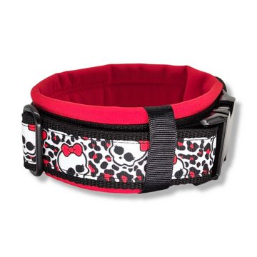 D by E Couture Hunde-Halsband "Red Bow Skull II", gepolstert, verstellbar, 50mm breit, Handmade